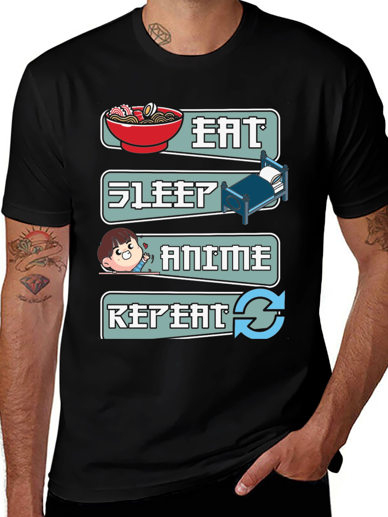 Variant 2 of Eat Sleep Anime Repeat T-Shirt