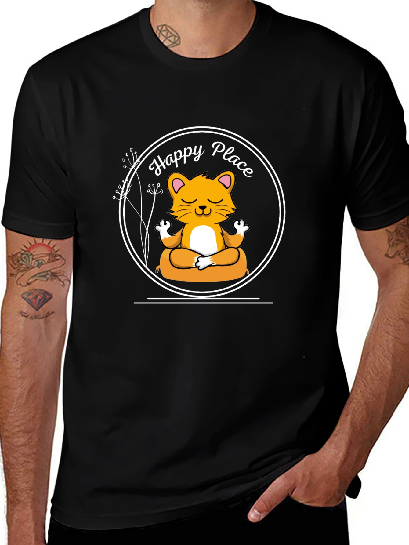 Variant 20 of Happy Place Yoga Cat T-Shirt - Unisex Black Tee