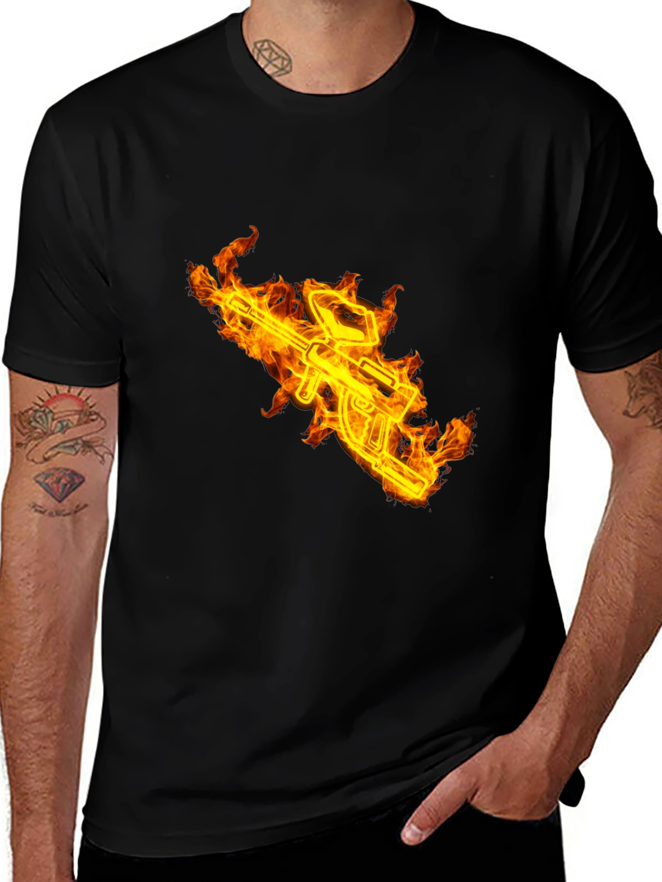 Variant 7 of Fiery Gun Graphic Black Tee