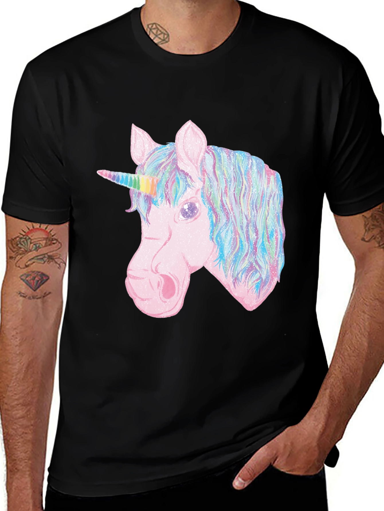 Variant 5 of Unicorn Graphic Tee - Black Cotton Blend Shirt
