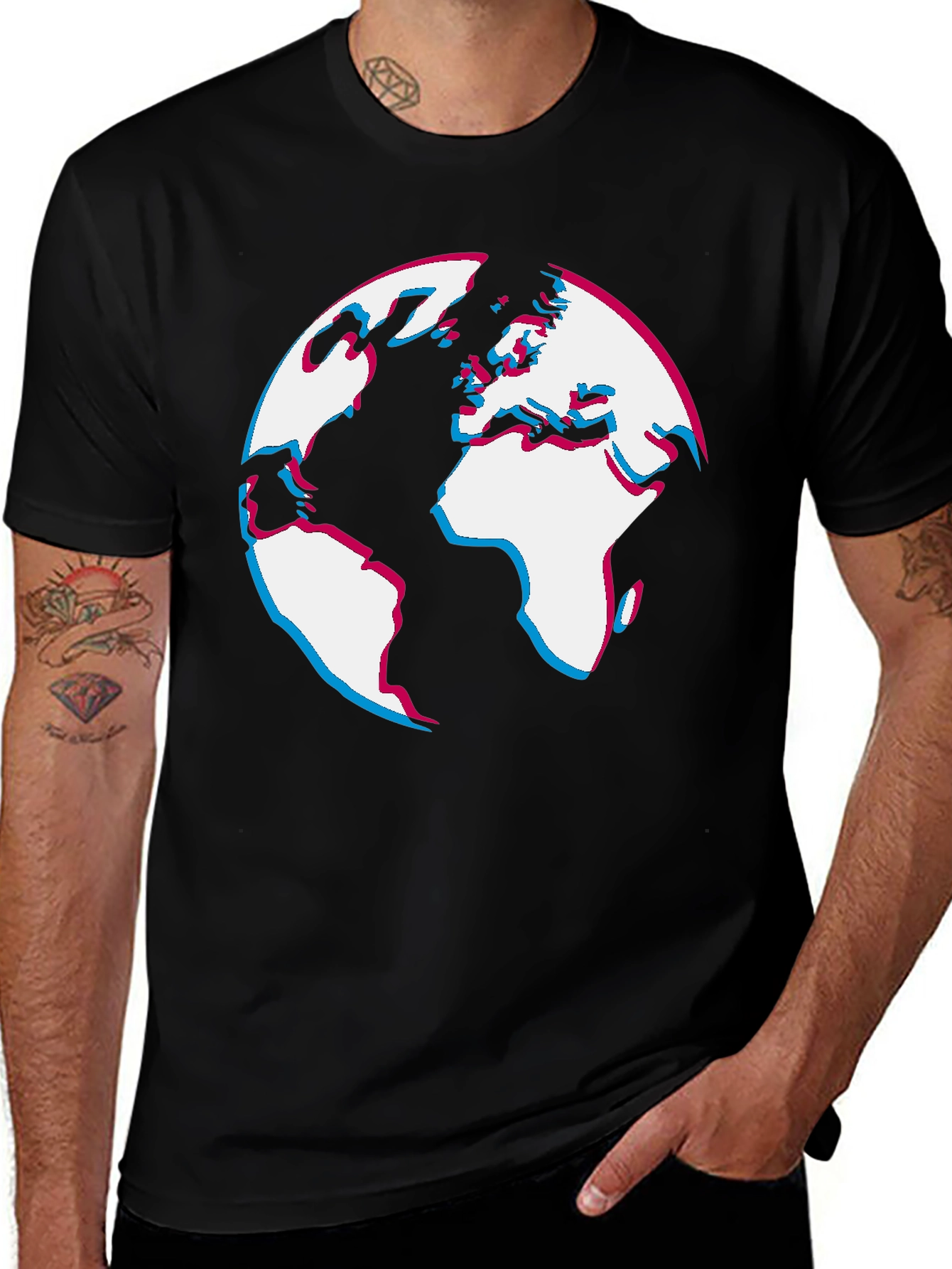 Variant 28 of Retro World Globe Graphic Tee - Black