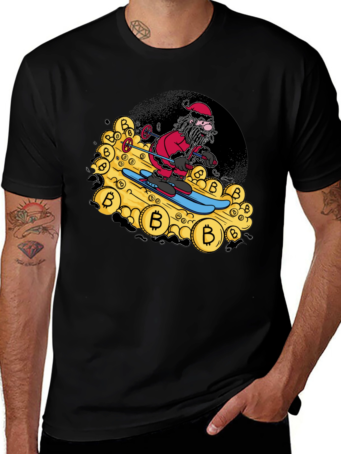 Bitcoin Santa Skiing T-Shirt Crypto Holiday Tee