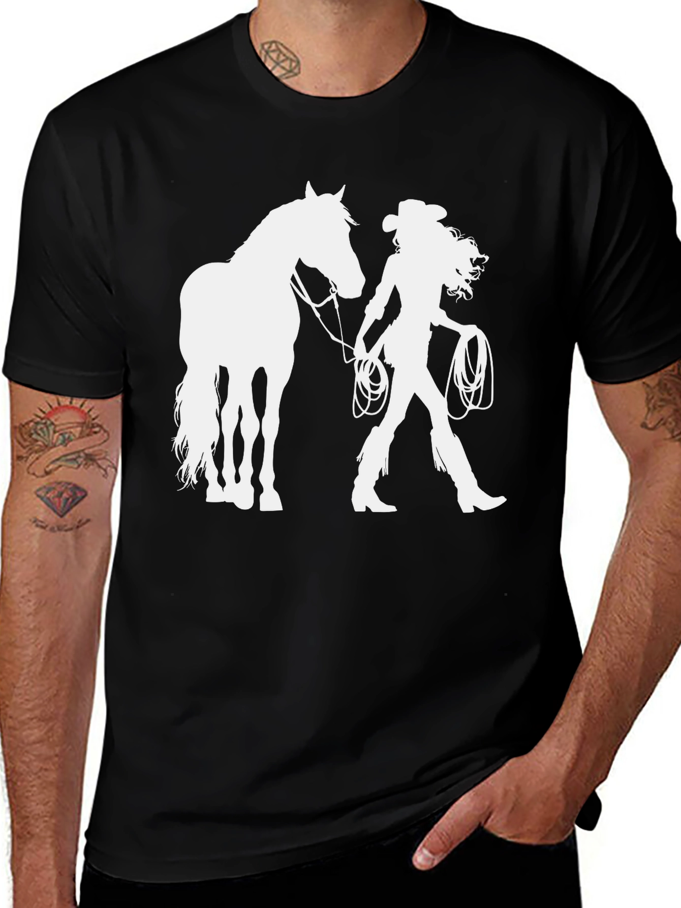 Variant 16 of Cowgirl & Horse Graphic T-Shirt - Black
