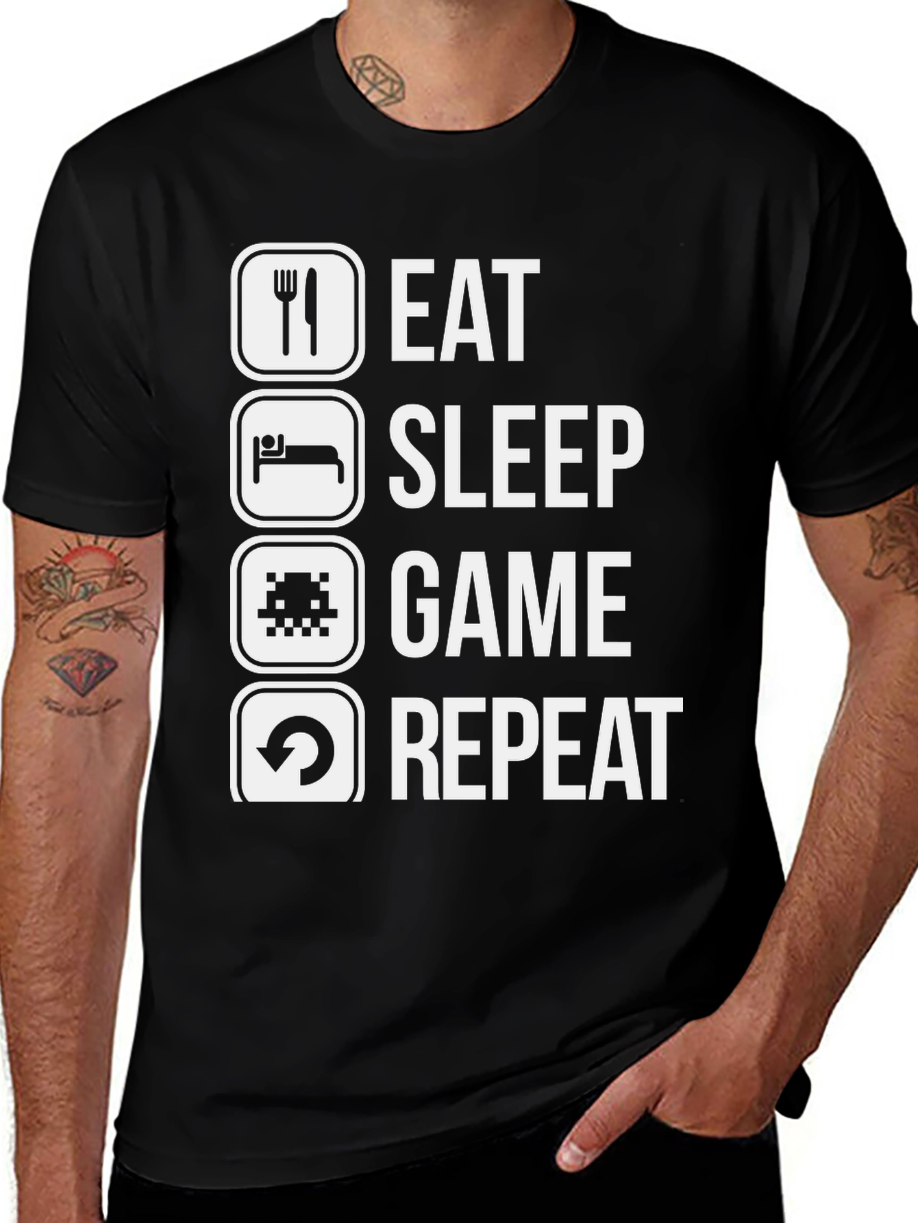 Variant 6 of Eat Sleep Game Repeat Black T-Shirt