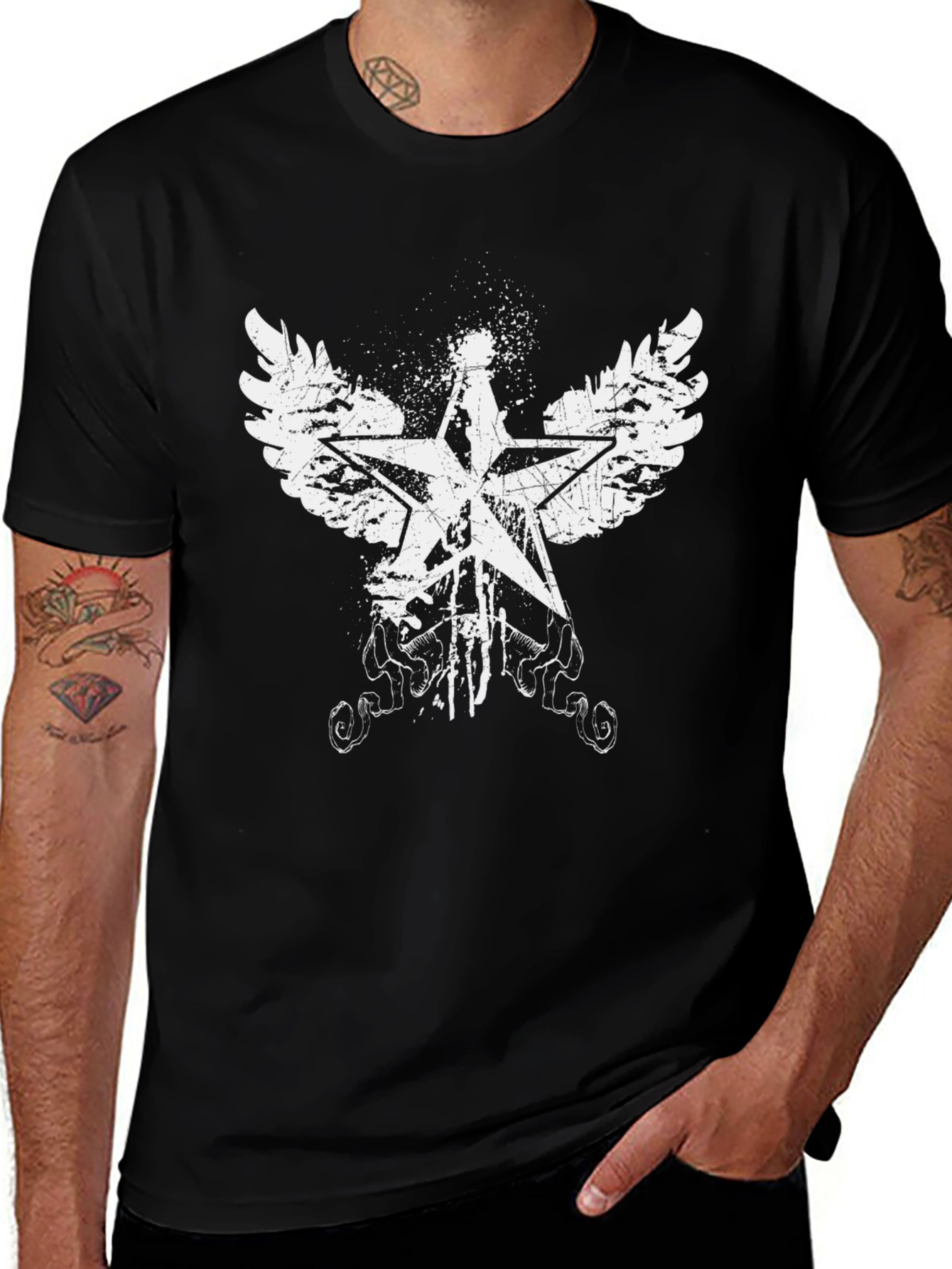 Variant 17 of Winged Star Graphic Print Men's Black T-Shirt