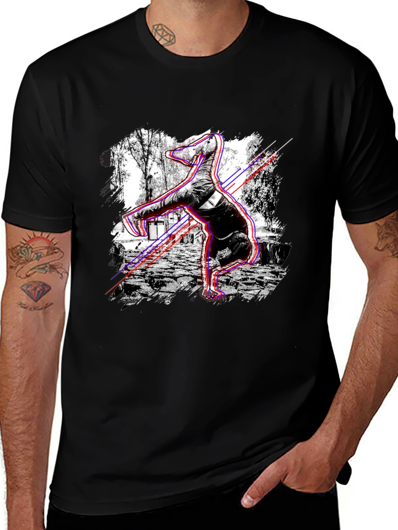 Variant 26 of Dinosaur Glitch Effect Graphic Black T-Shirt