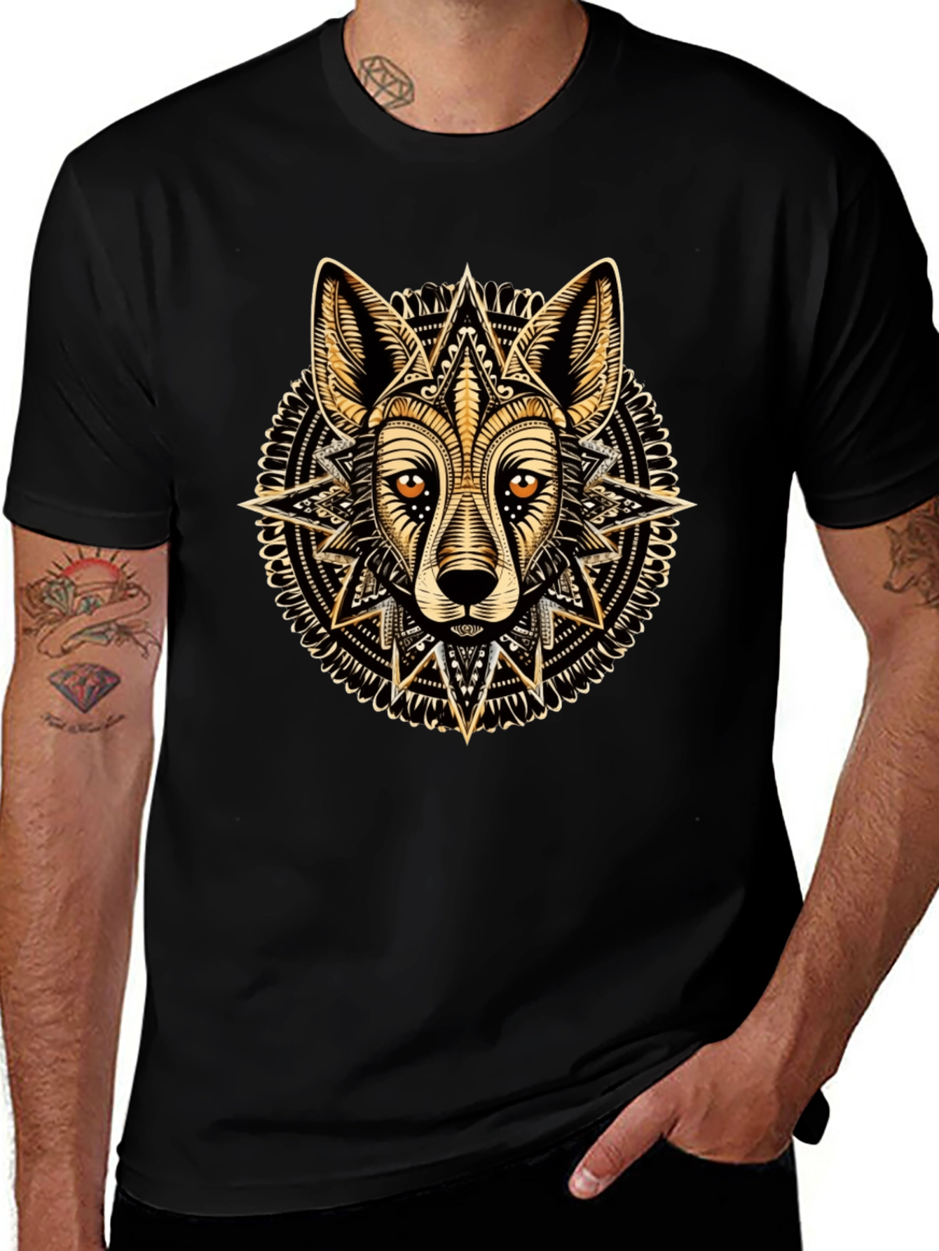 Variant 8 of Geometric Wolf Graphic Tee - Black