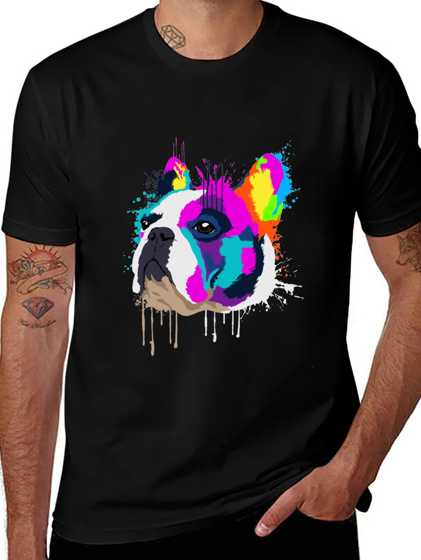 Variant 10 of Colorful Dog Graphic Black T-Shirt