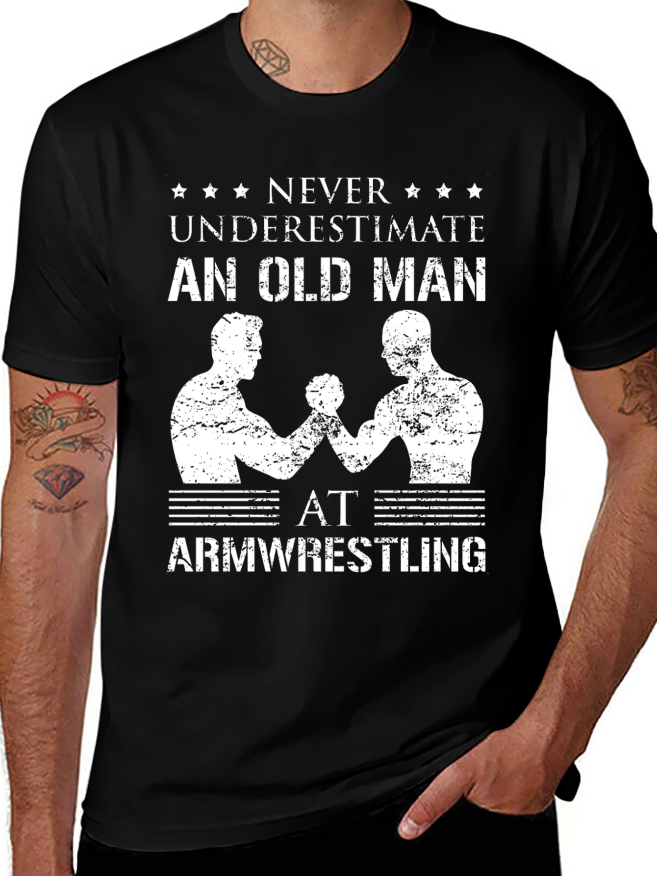 Variant 25 of Never Underestimate Old Man Arm Wrestling T-Shirt