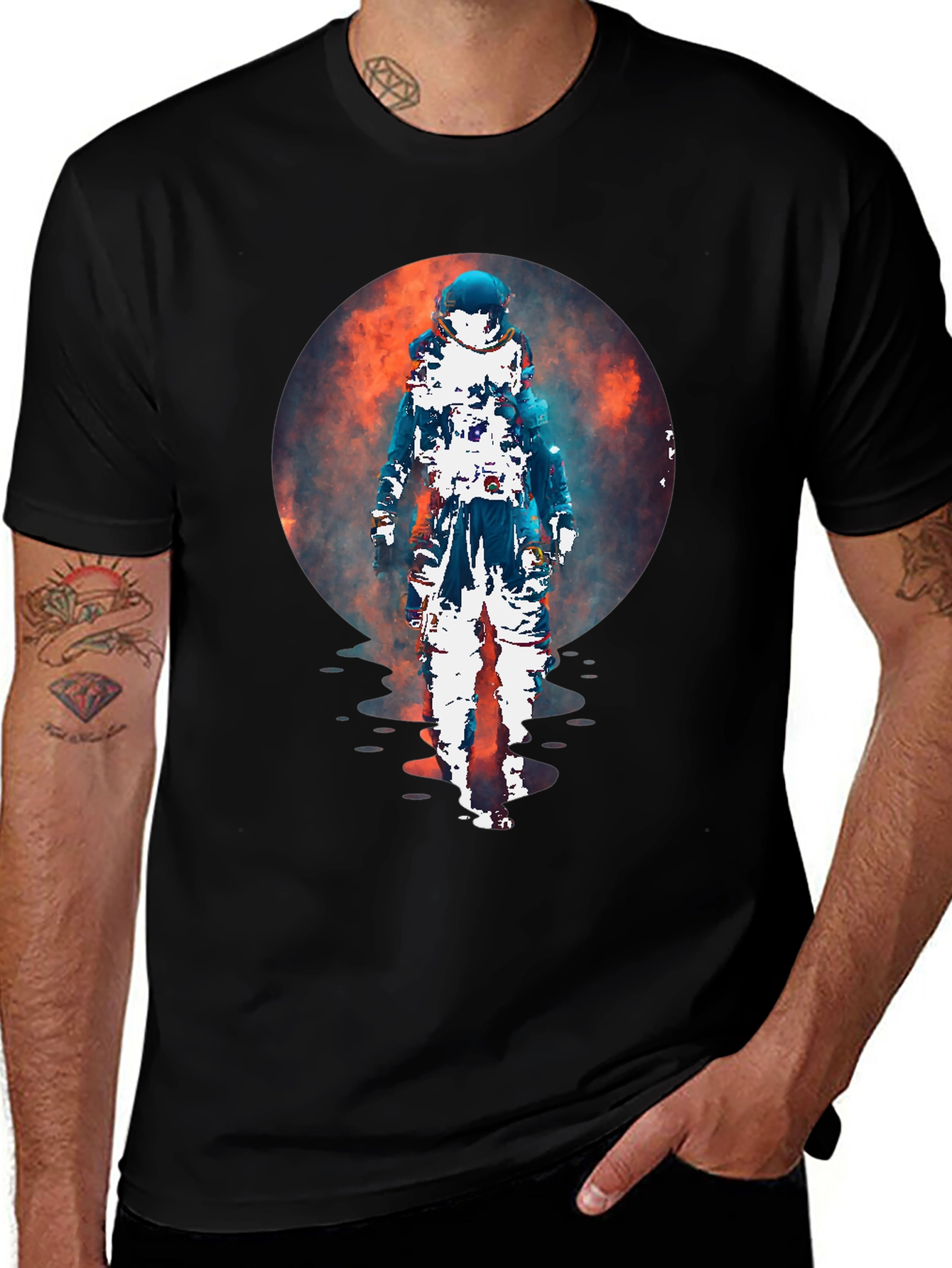 Astronaut Graphic Print Black T-Shirt