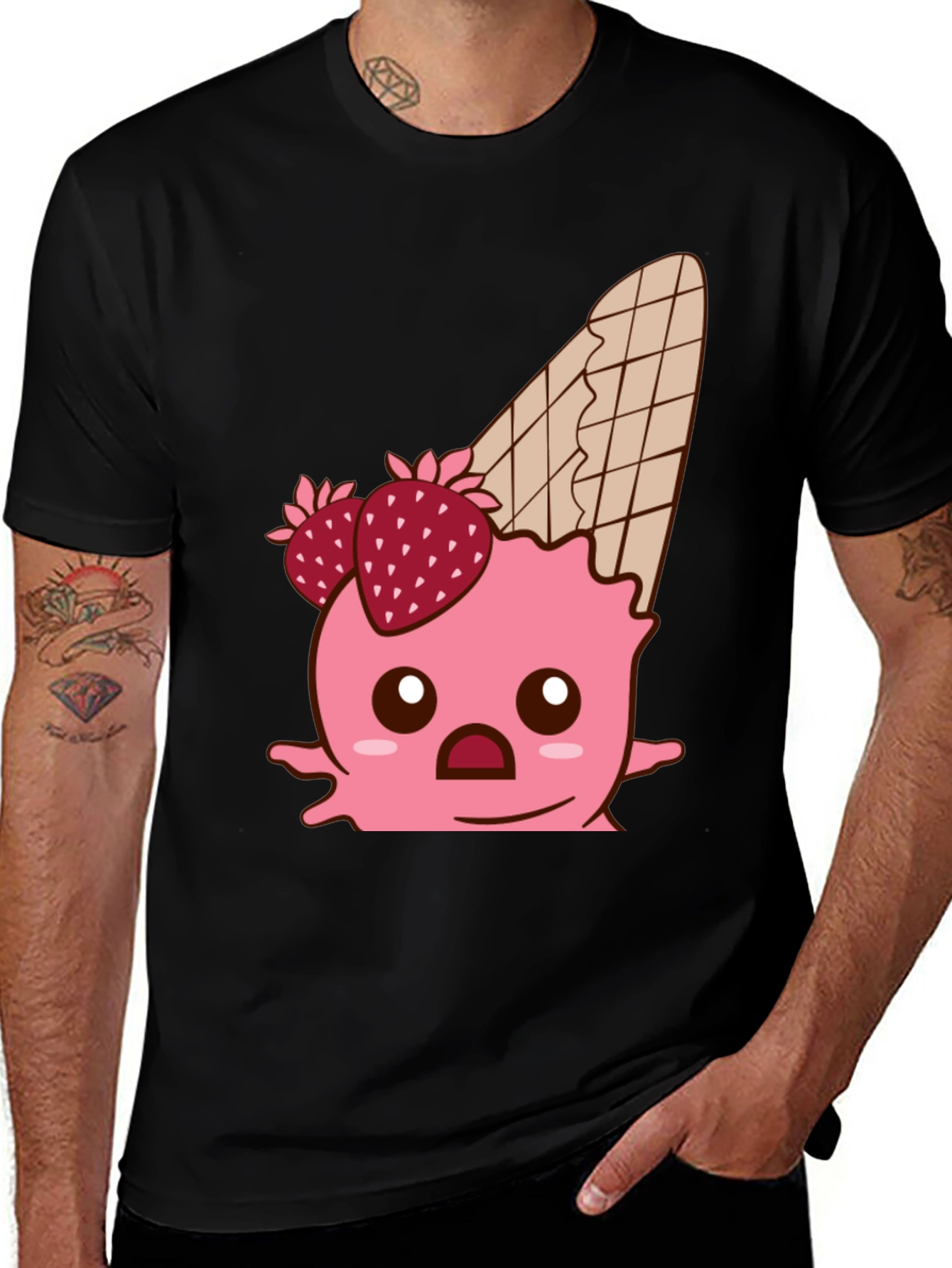 Variant 17 of Kawaii Strawberry Ice Cream Cone Graphic Tee