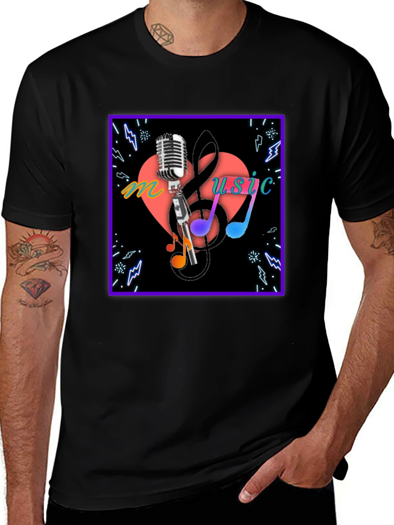 Variant 29 of Music Lover T-Shirt: Microphone & Notes Design