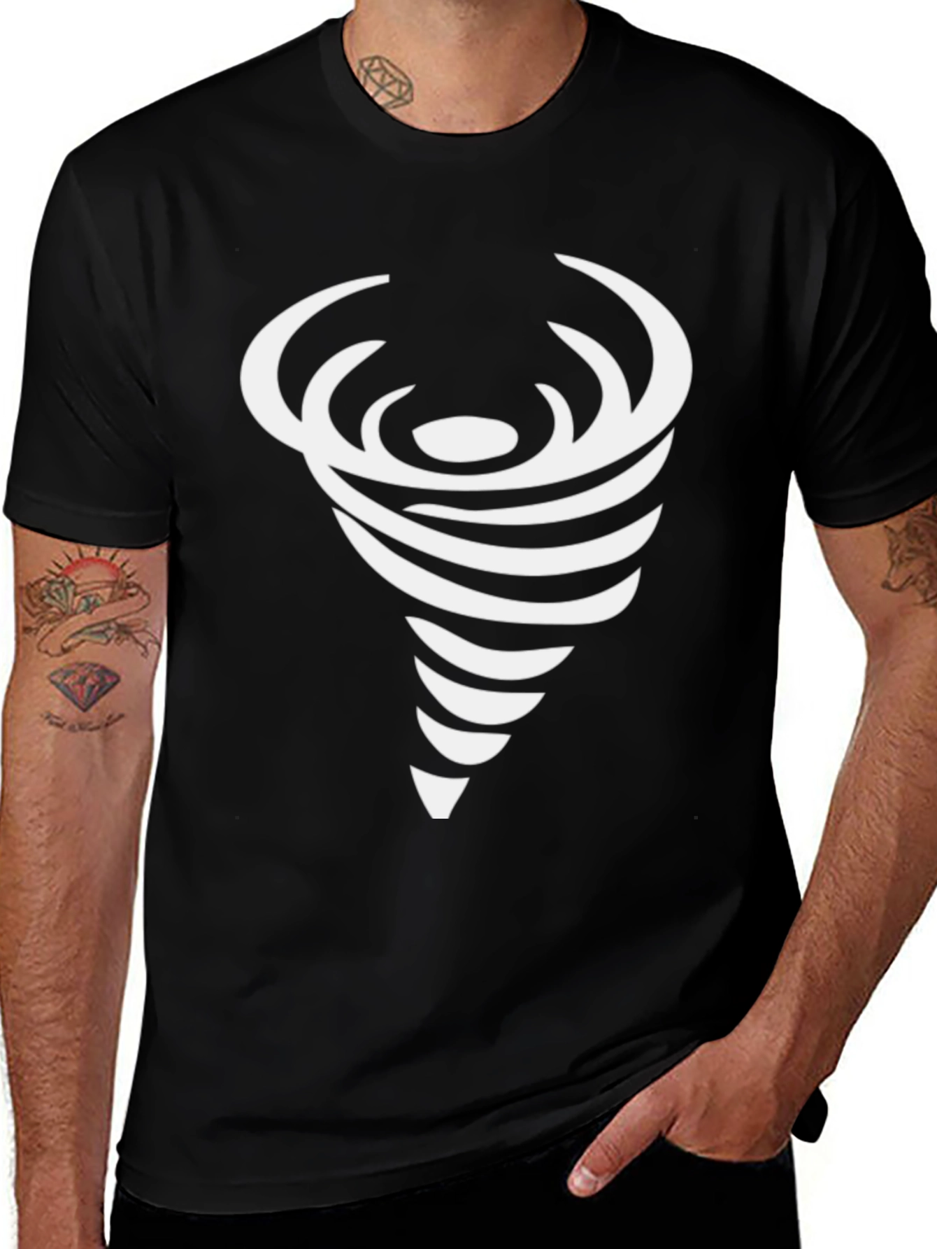 Black T-Shirt with White Vortex Design