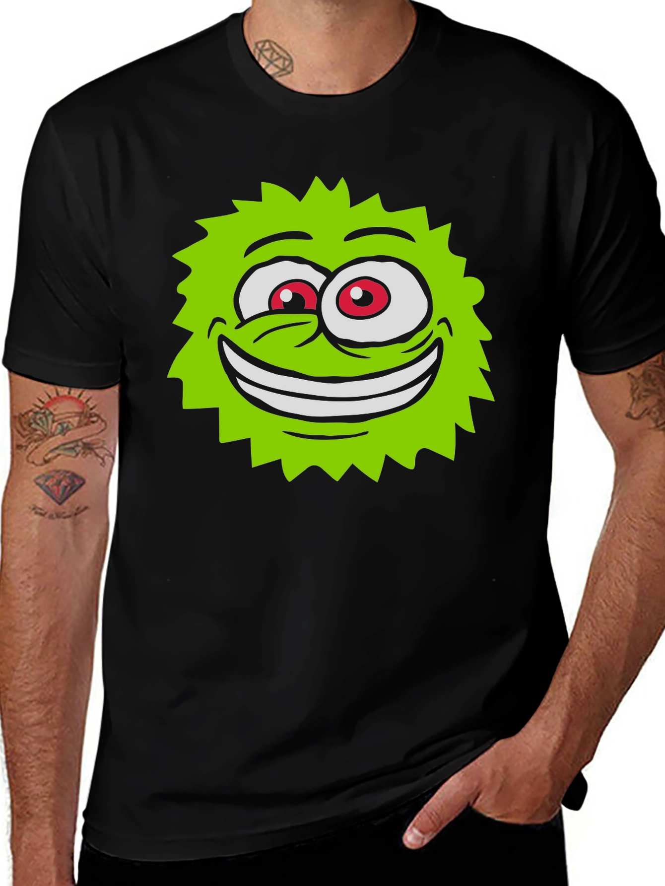 Variant 9 of Funny Green Monster Face Black T-Shirt