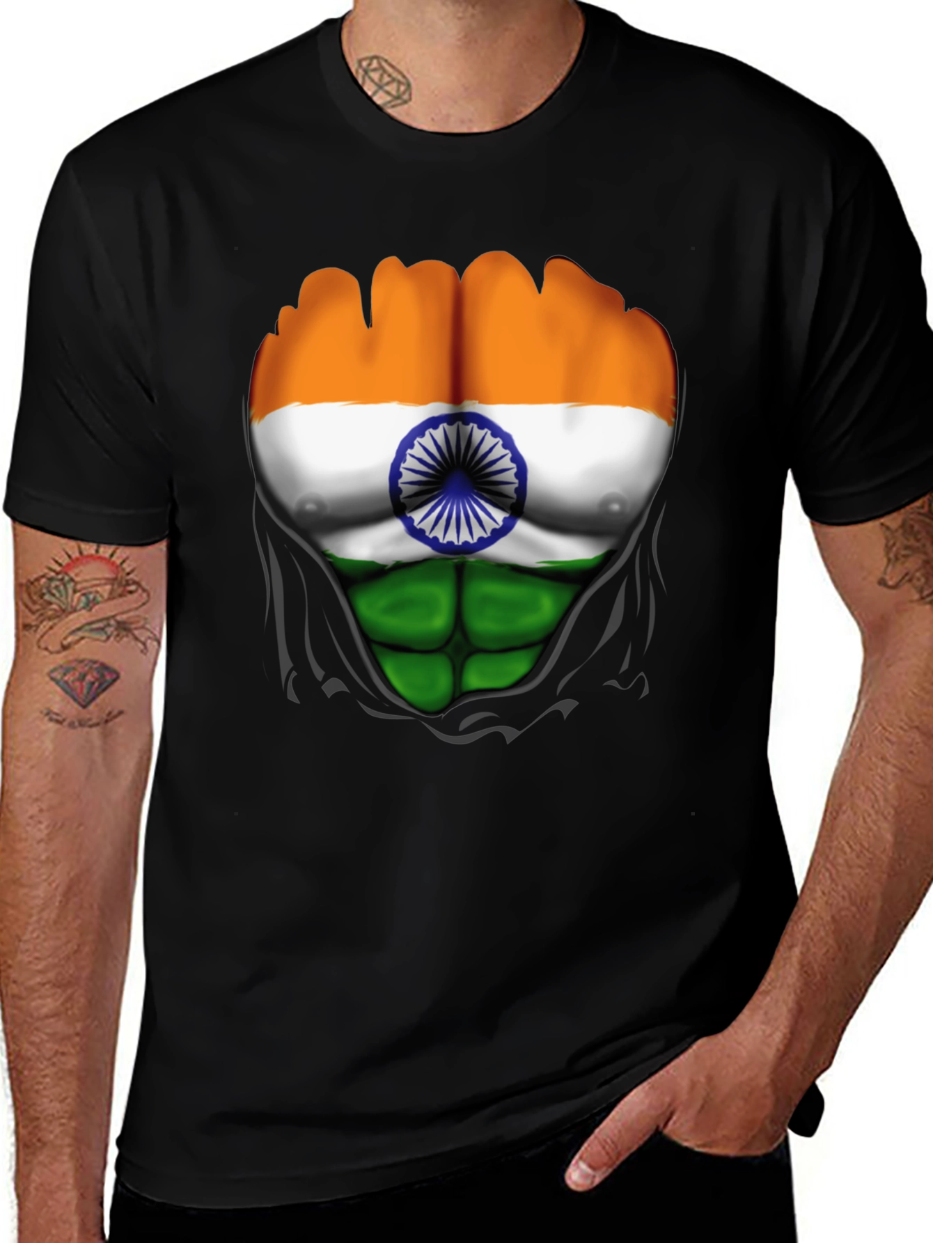 Indian Flag Chest Graphic T-Shirt