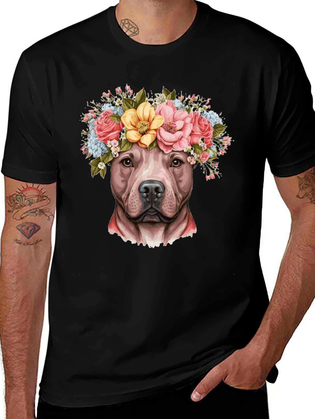 Variant 21 of Pitbull Dog with Flower Crown T-Shirt