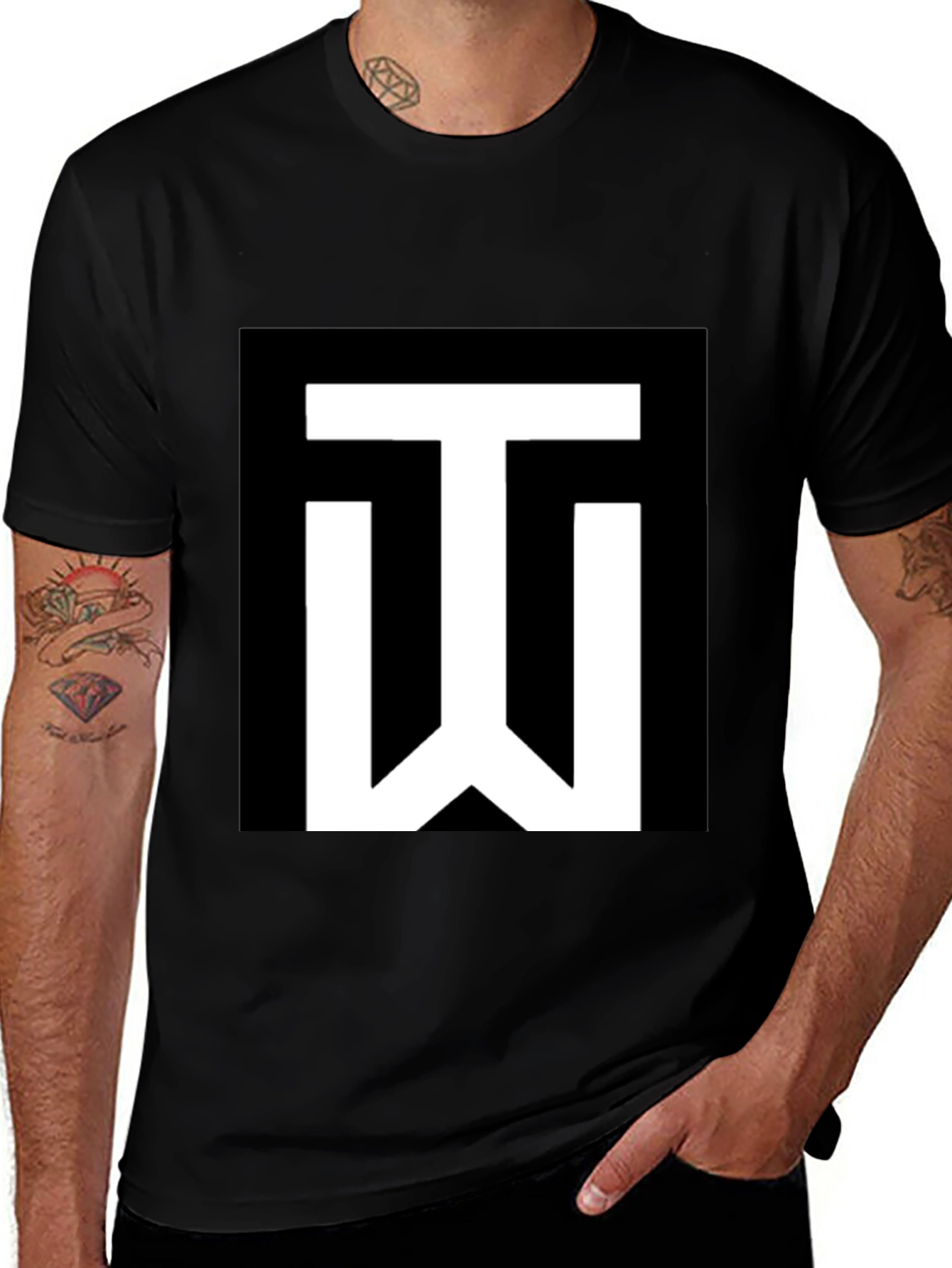 Variant 3 of Black T-Shirt with White 'TW' Logo