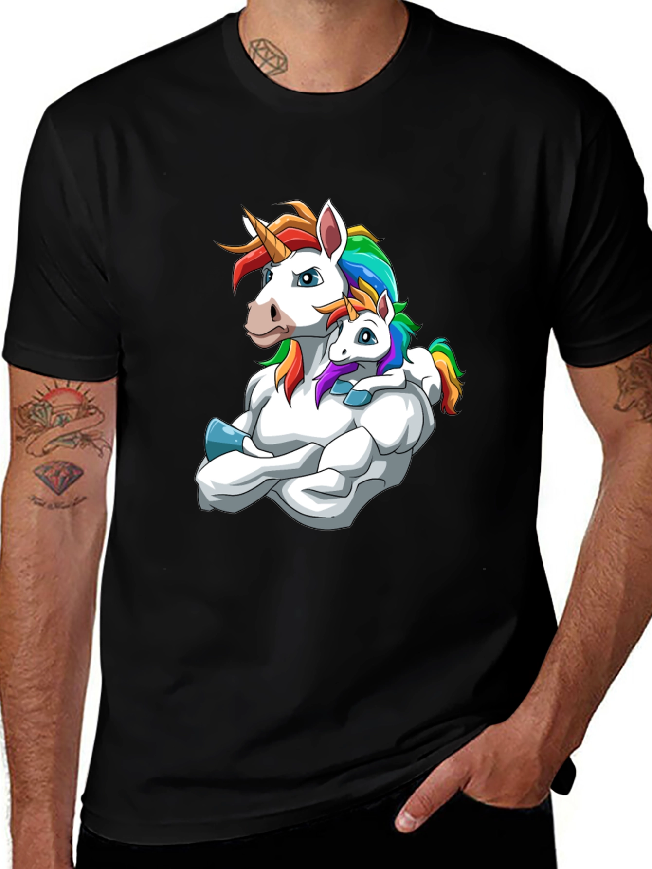 Unicorn Dad & Baby T-Shirt - Black Cotton Tee