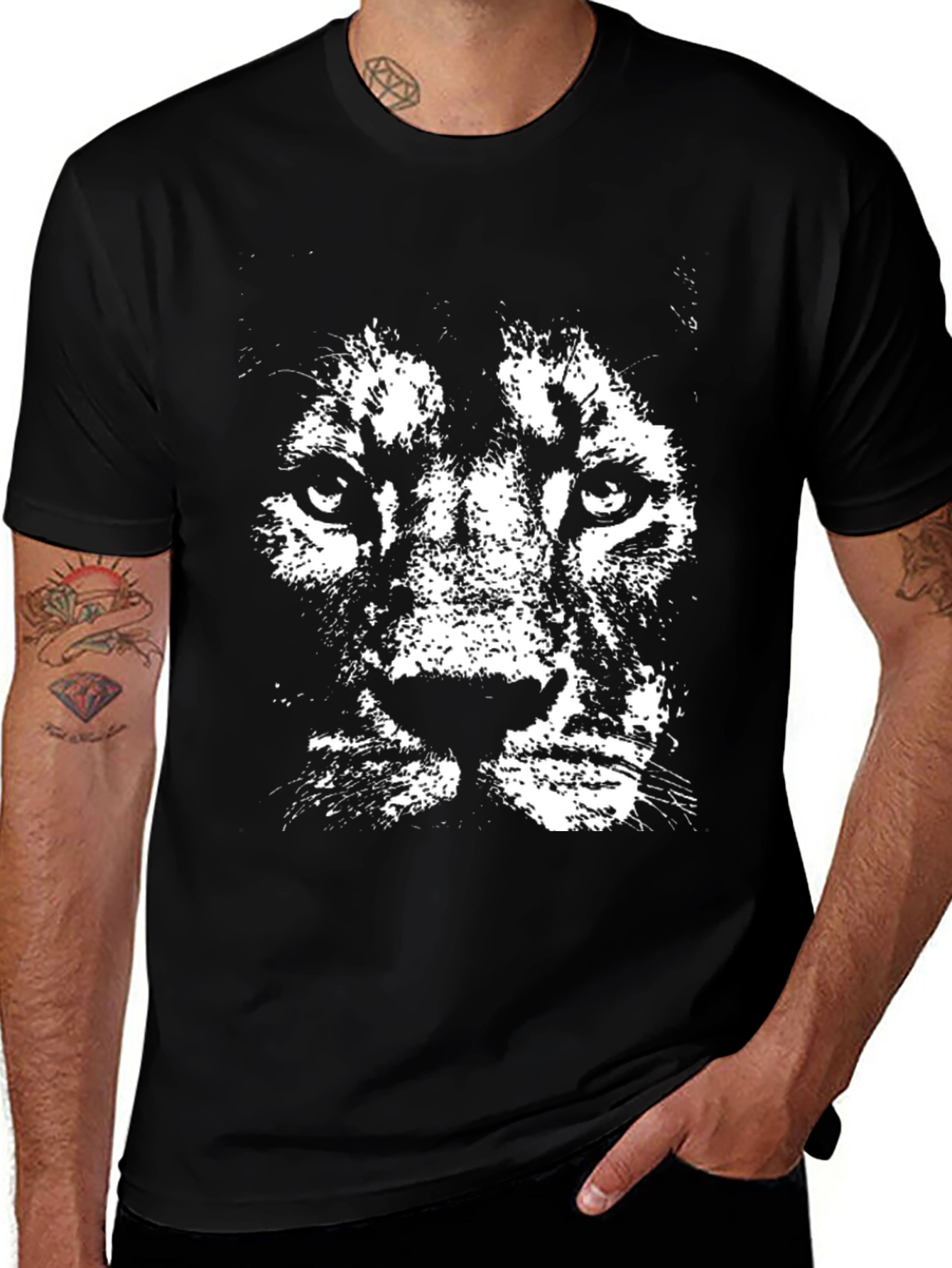 Variant 2 of Lion Graphic Print Men's Black T-Shirt