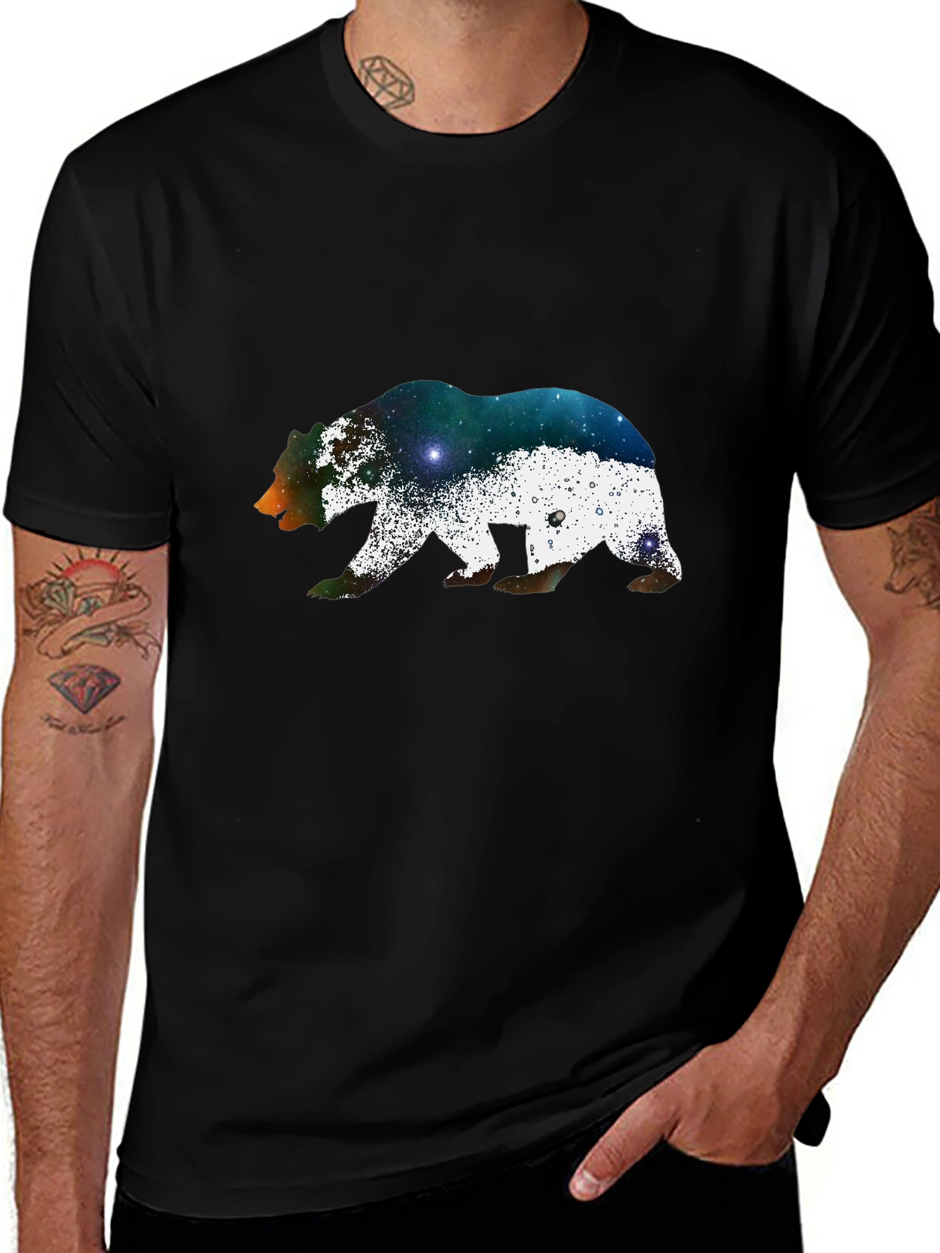 Variant 5 of Bear Galaxy Print Black T-Shirt