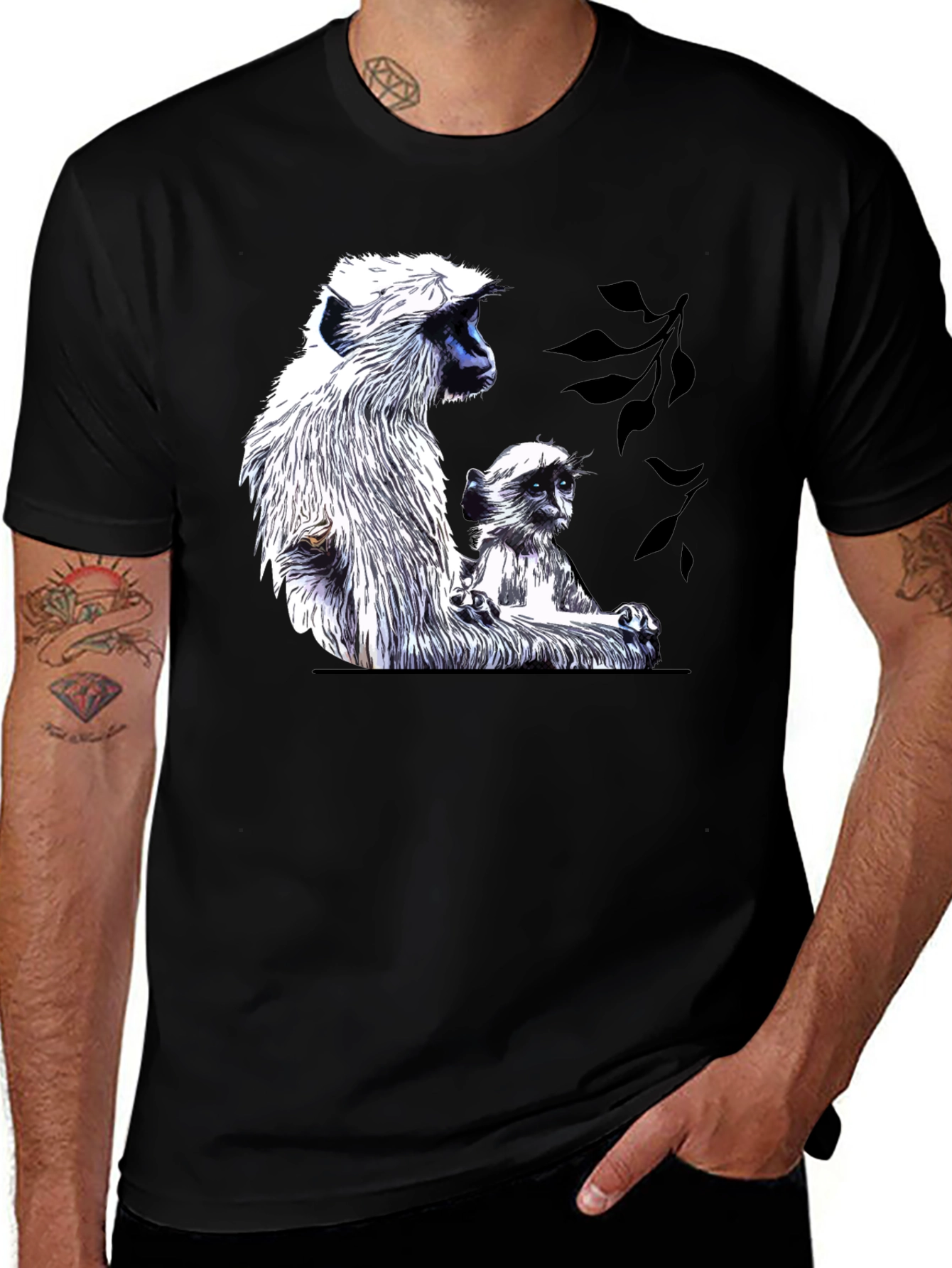 Variant 24 of Monkey Duo Black Tee - Unique Graphic T-Shirt