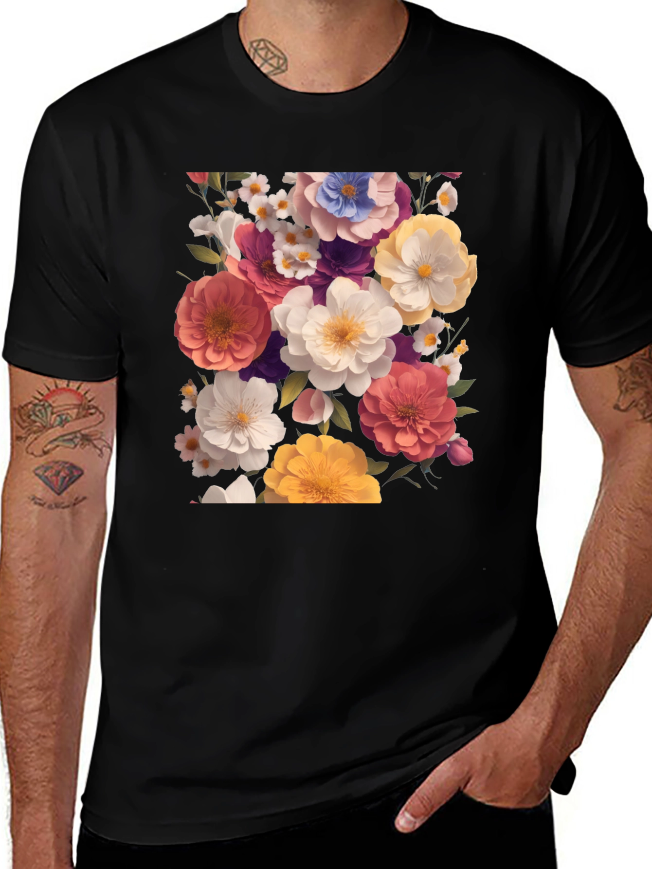 Floral Print Black T-Shirt