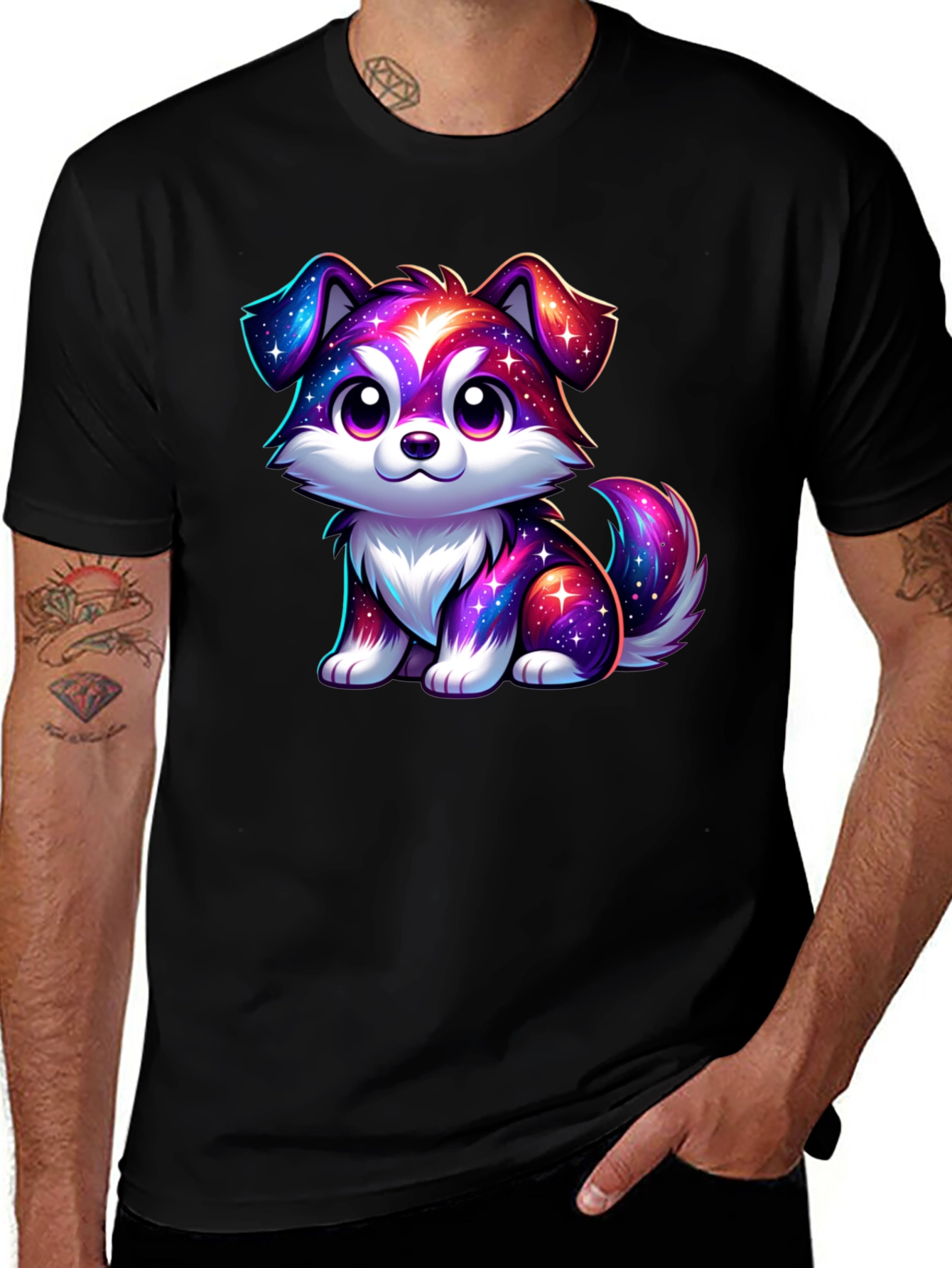 Variant 16 of Cosmic Puppy Graphic Black T-Shirt