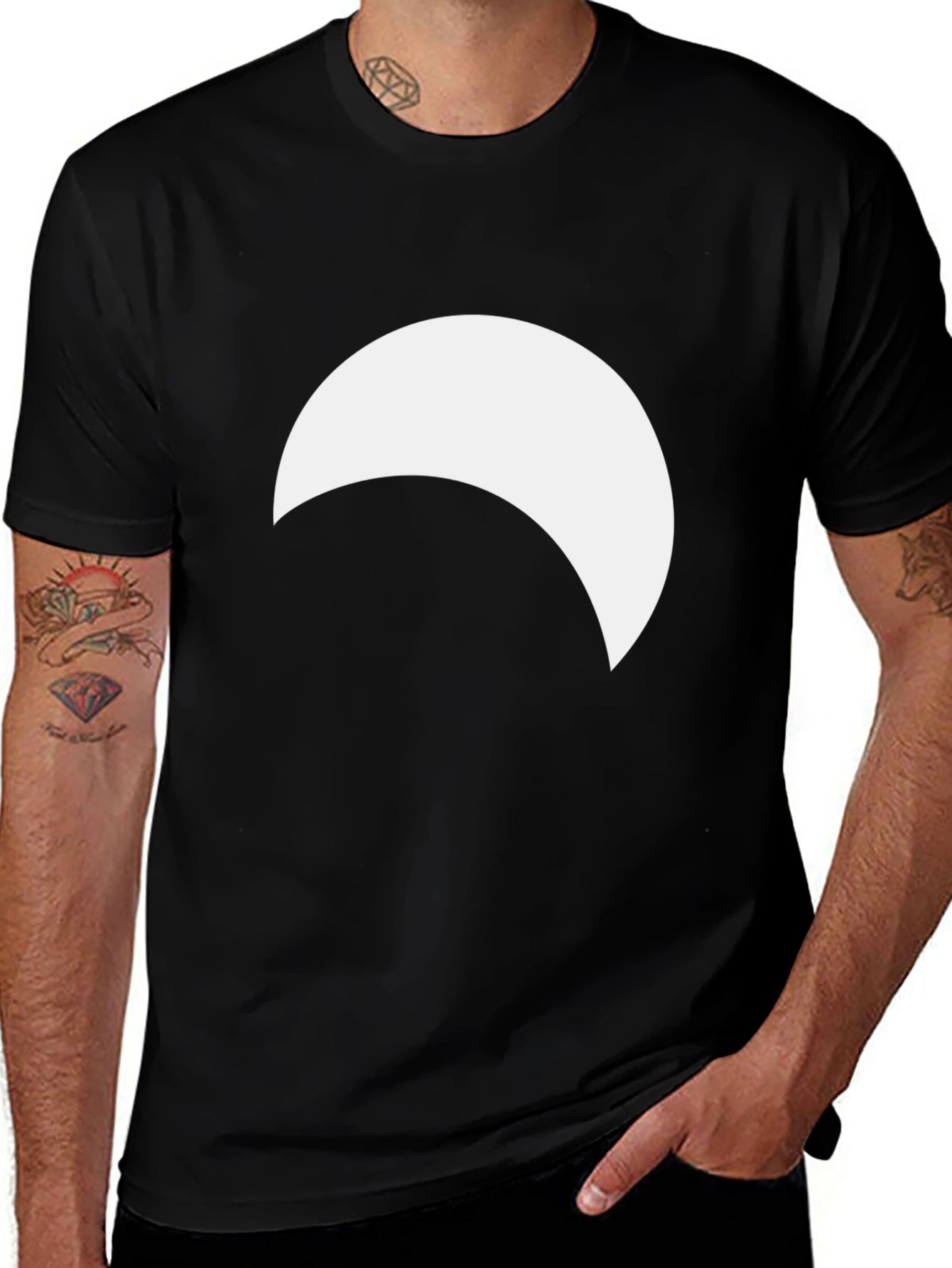 Variant 17 of Minimalist Crescent Moon Graphic Black Tee