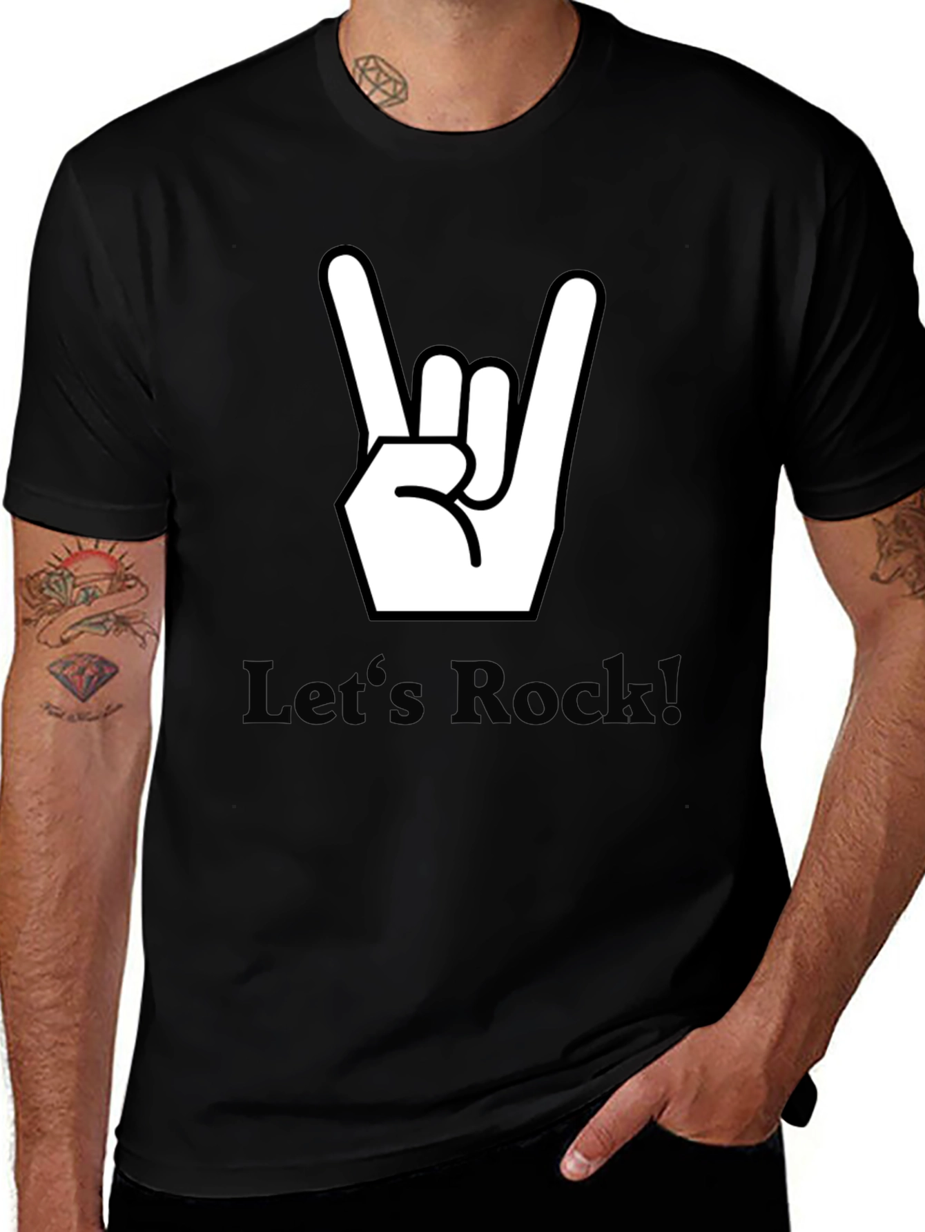 Variant 30 of Let's Rock Graphic Tee - Black Cotton T-Shirt