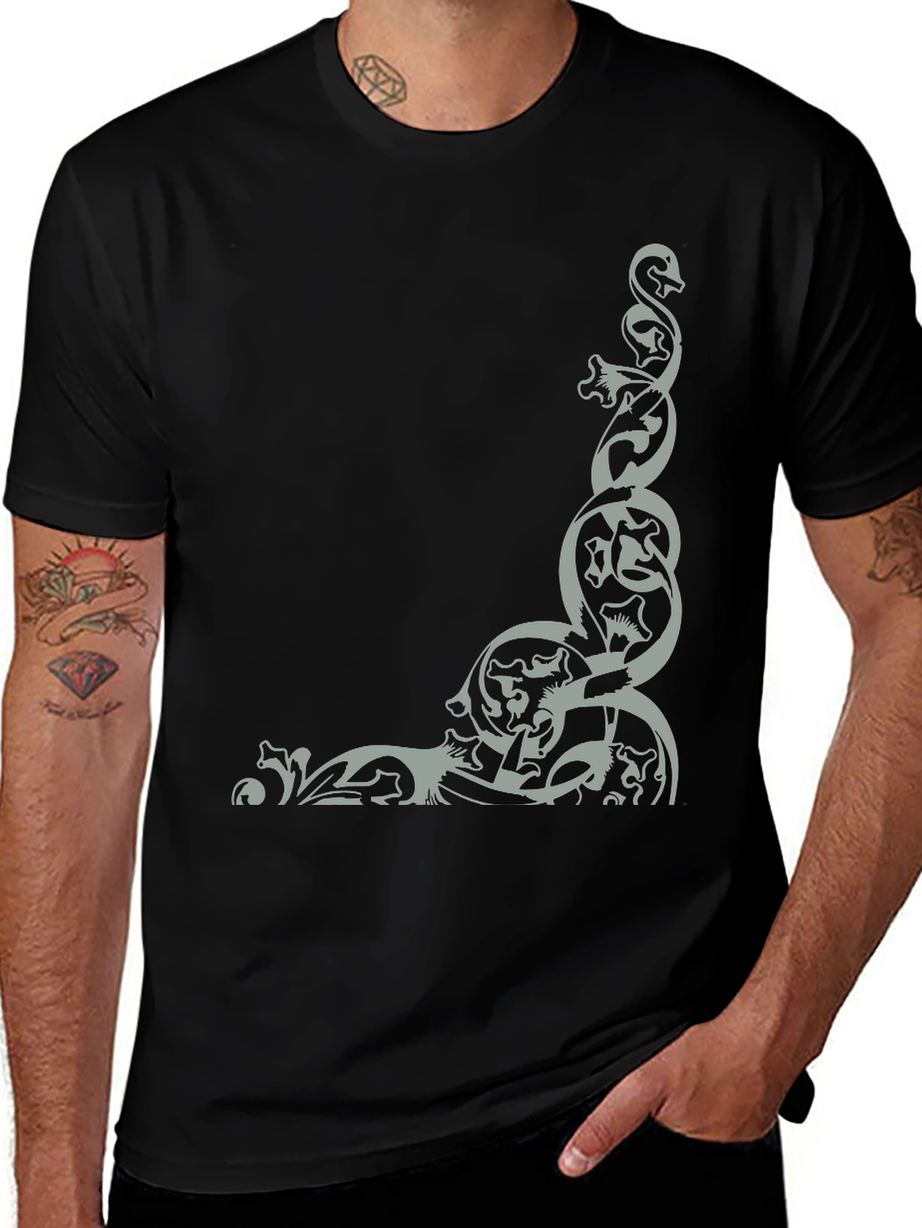 Variant 14 of Men's Black T-Shirt with Celtic Knot Design