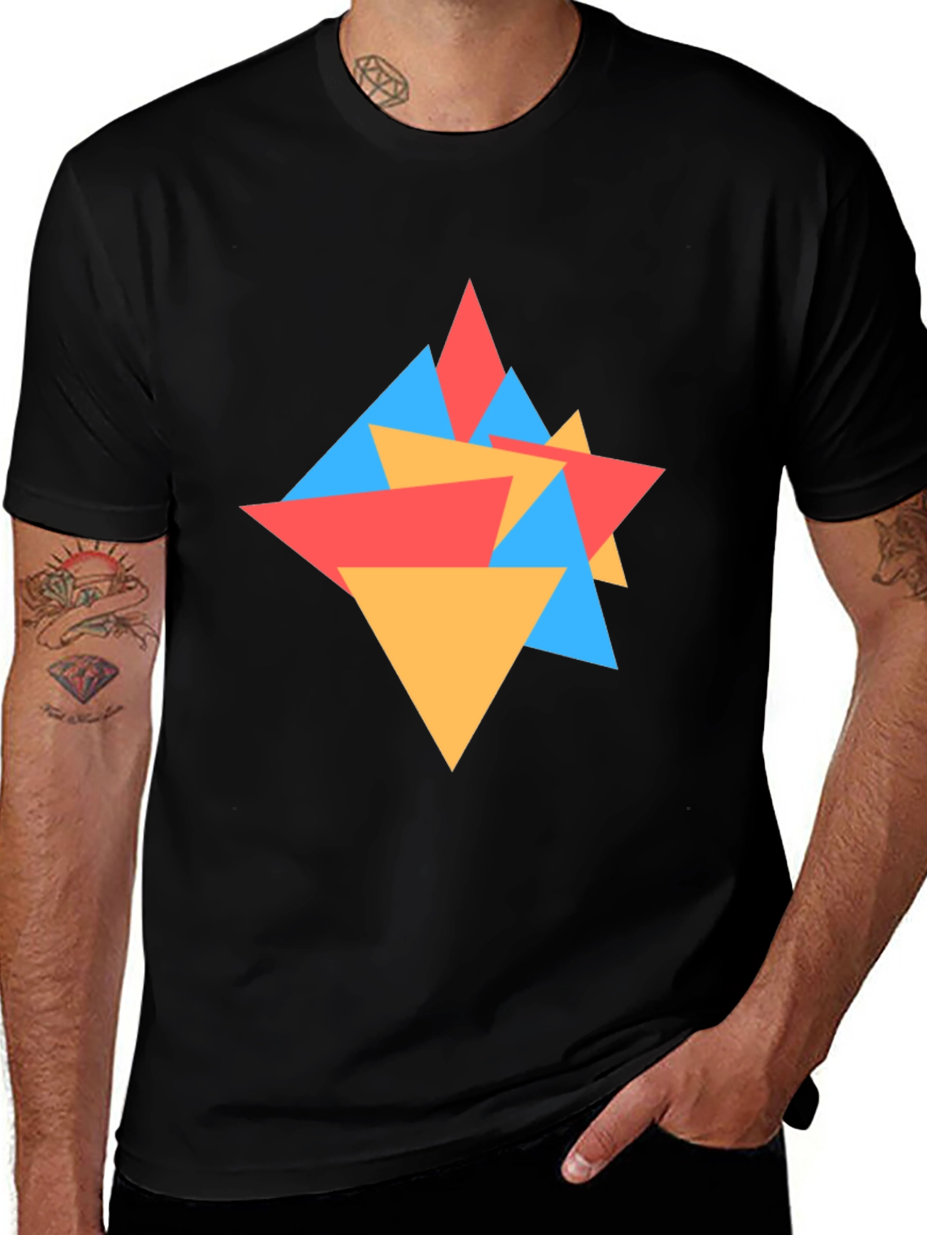 Geometric Triangle Pattern Black Tee