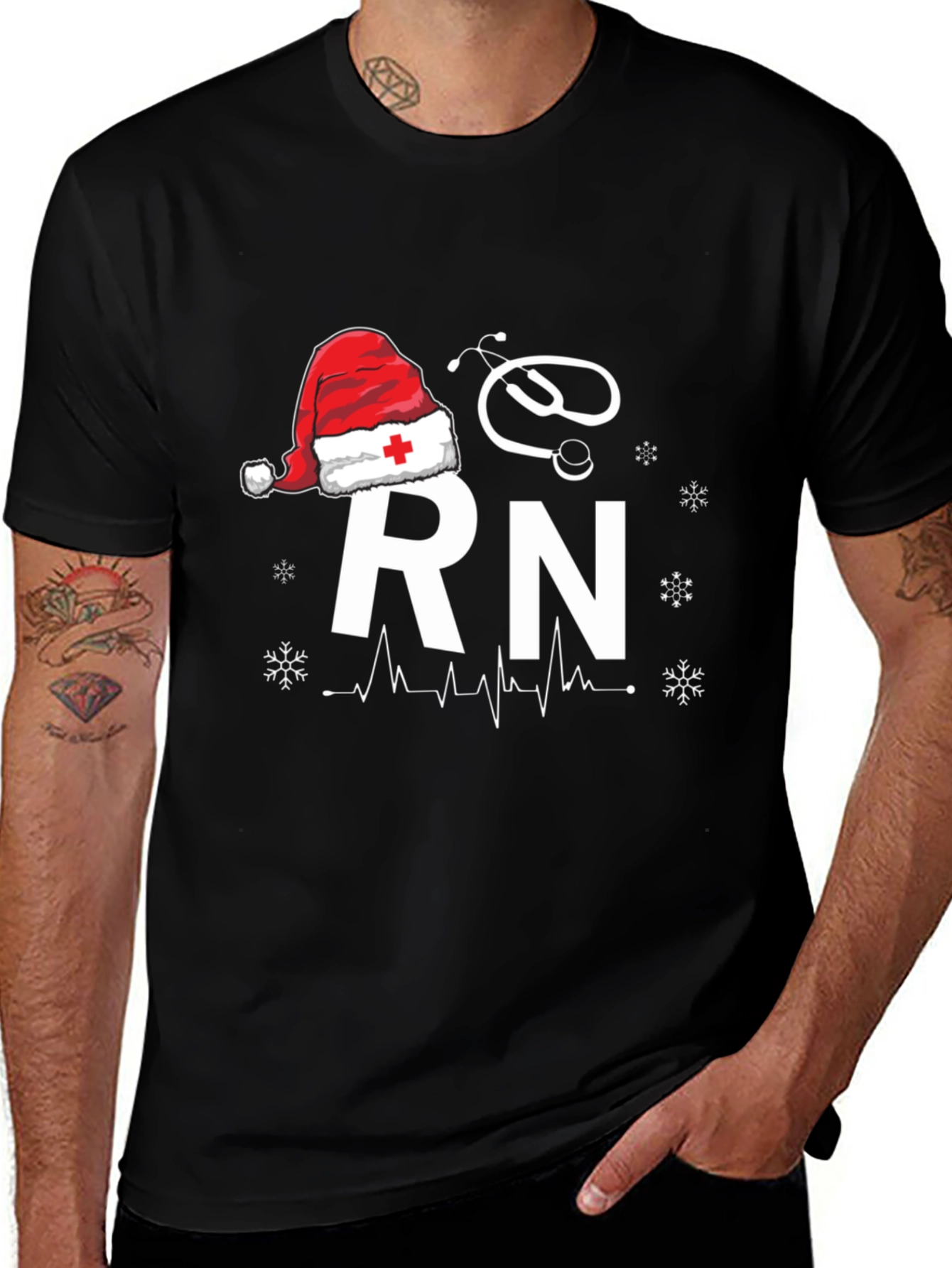 Variant 23 of Christmas RN Nurse T-Shirt - Santa Hat Stethoscope Tee