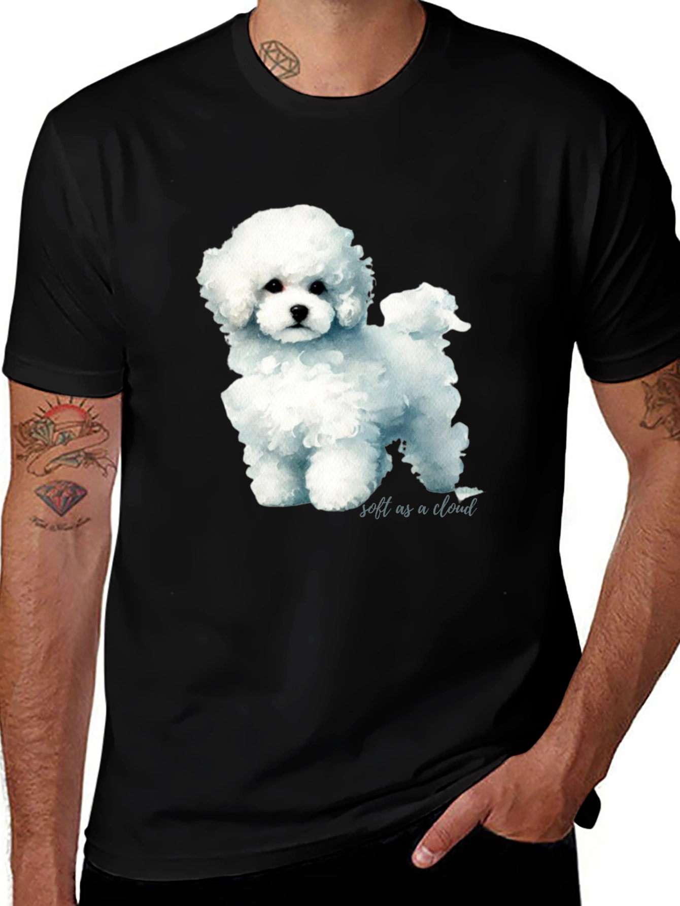 Variant 18 of Cute Poodle 'Soft as a Cloud' Graphic Black T-Shirt
