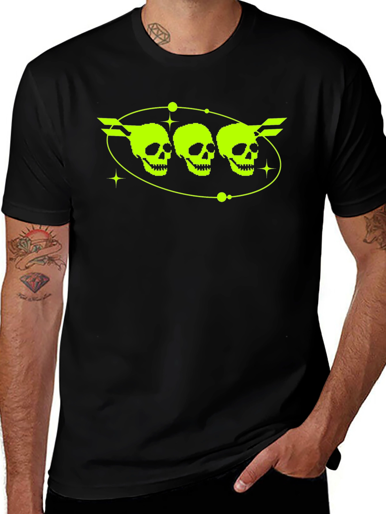Variant 24 of Neon Skull Graphic Tee - Black Crew Neck T-Shirt