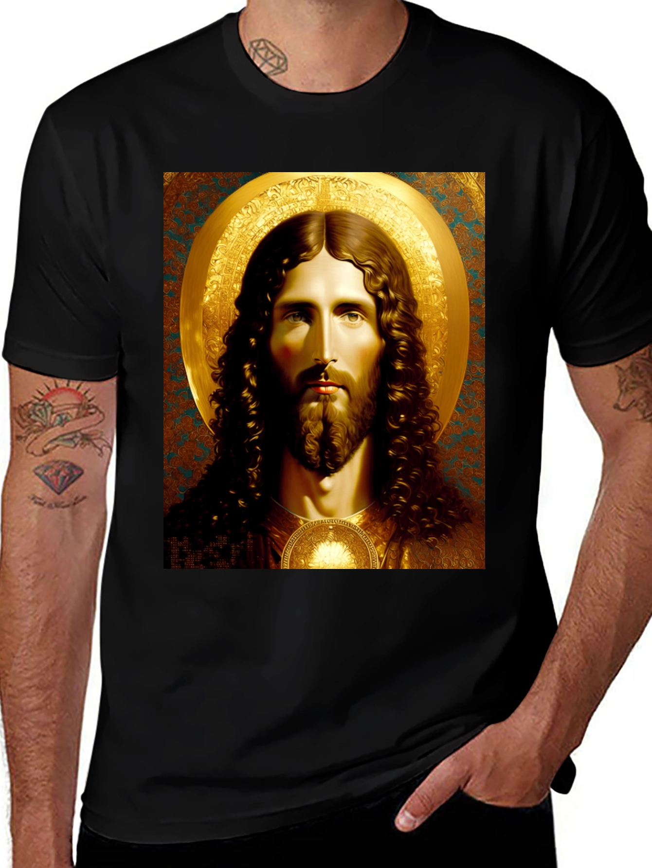 Variant 16 of Jesus Portrait Graphic Tee - Black