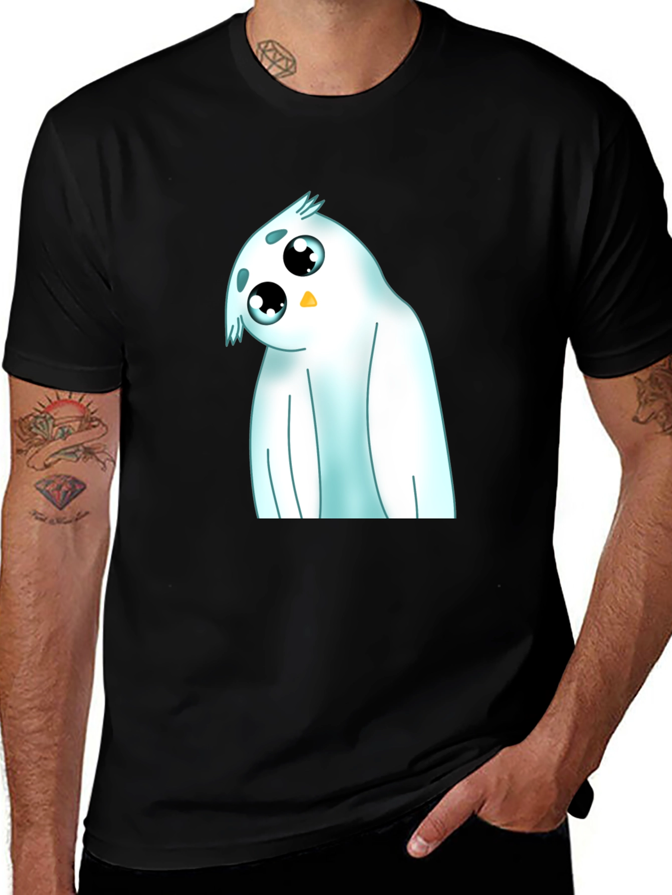 Variant 7 of Cute Cartoon Owl Black T-Shirt