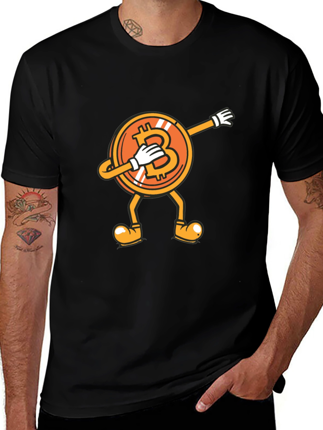 Variant 7 of Dabbing Bitcoin Graphic T-Shirt - Crypto Humor Tee