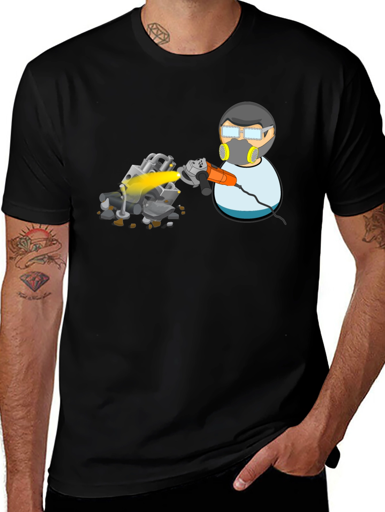 Variant 29 of Welder Cartoon Black T-Shirt