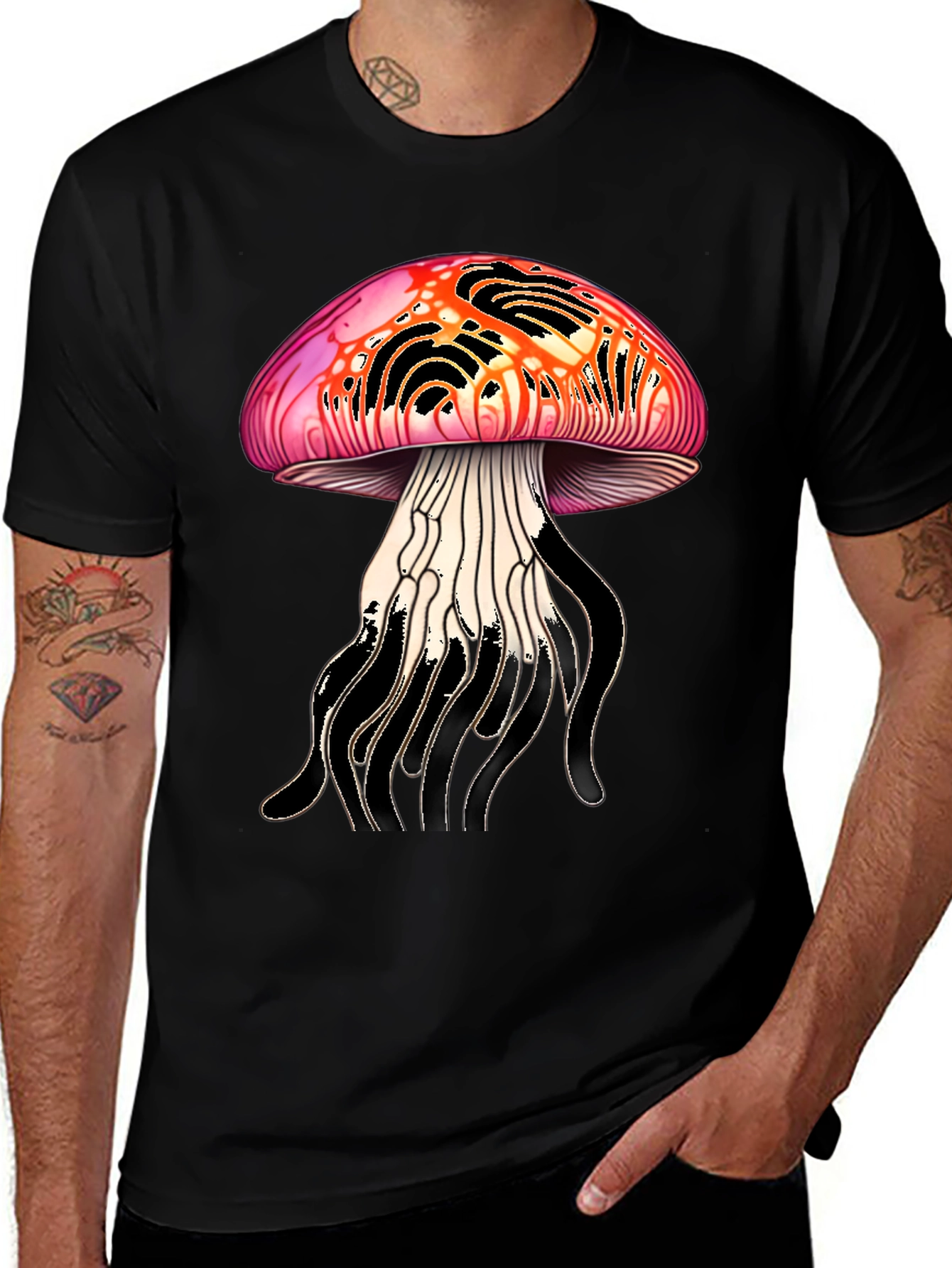Variant 3 of Mushroom Graphic Tee - Men's Black T-Shirt
