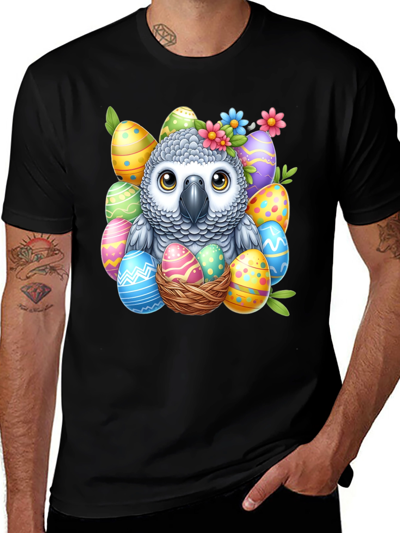 Variant 10 of Easter Parrot T-Shirt: Colorful Egg Design
