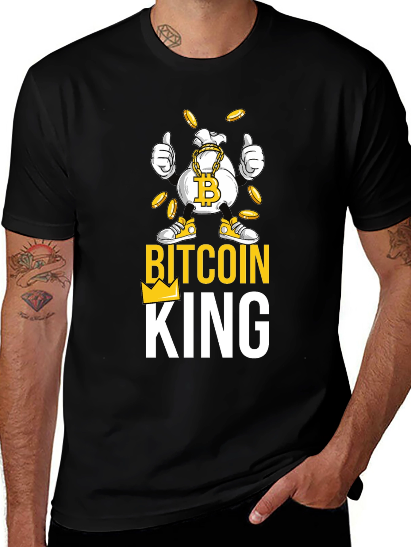 Bitcoin King Black T-Shirt Crypto Currency Design