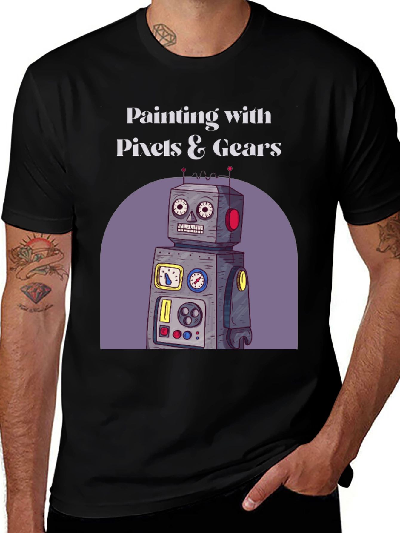 Painting with Pixels & Gears Black T-Shirt