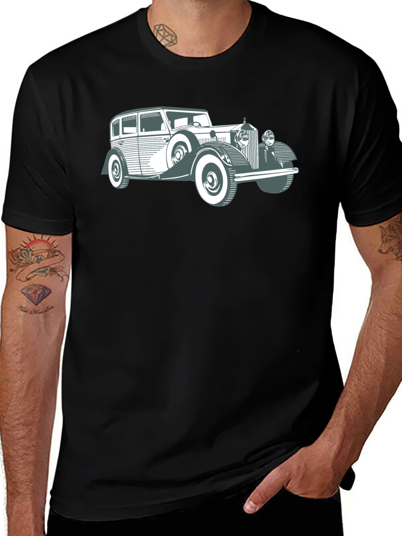 Black Classic Car Graphic Tee - Vintage Style main image