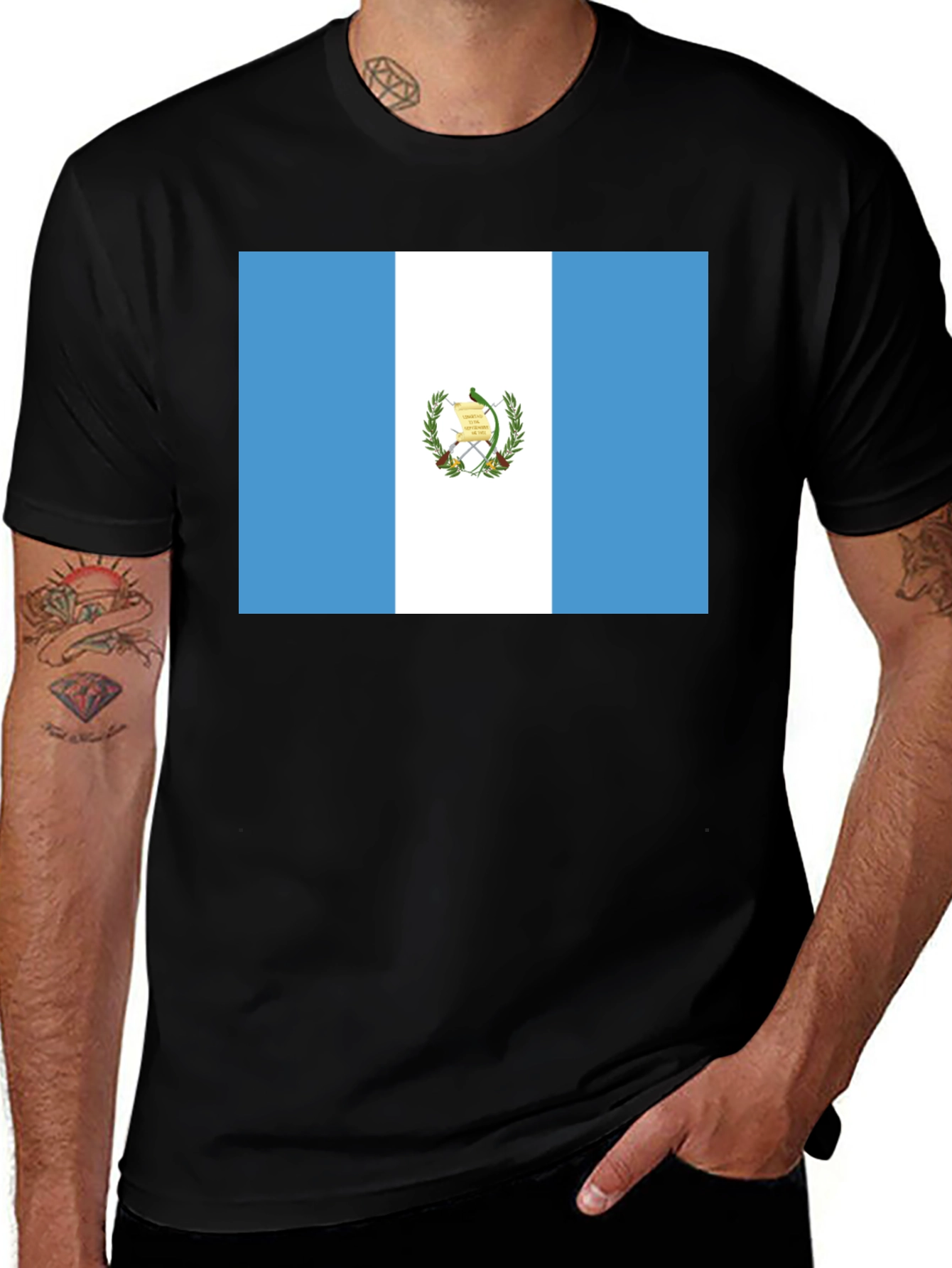 Guatemala Flag T-Shirt - Black Cotton Tee