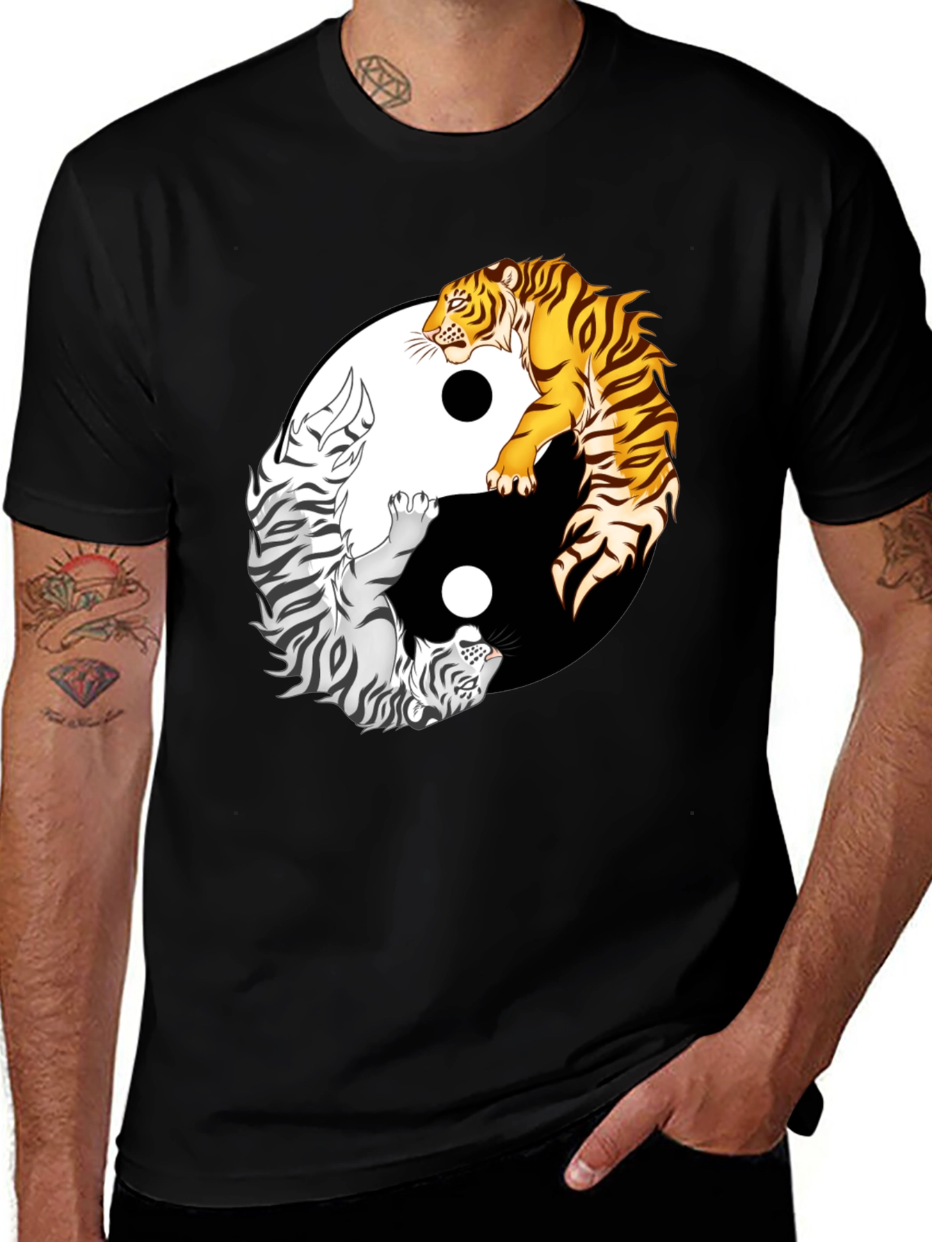 Variant 8 of Yin Yang Tiger Graphic Tee - Black