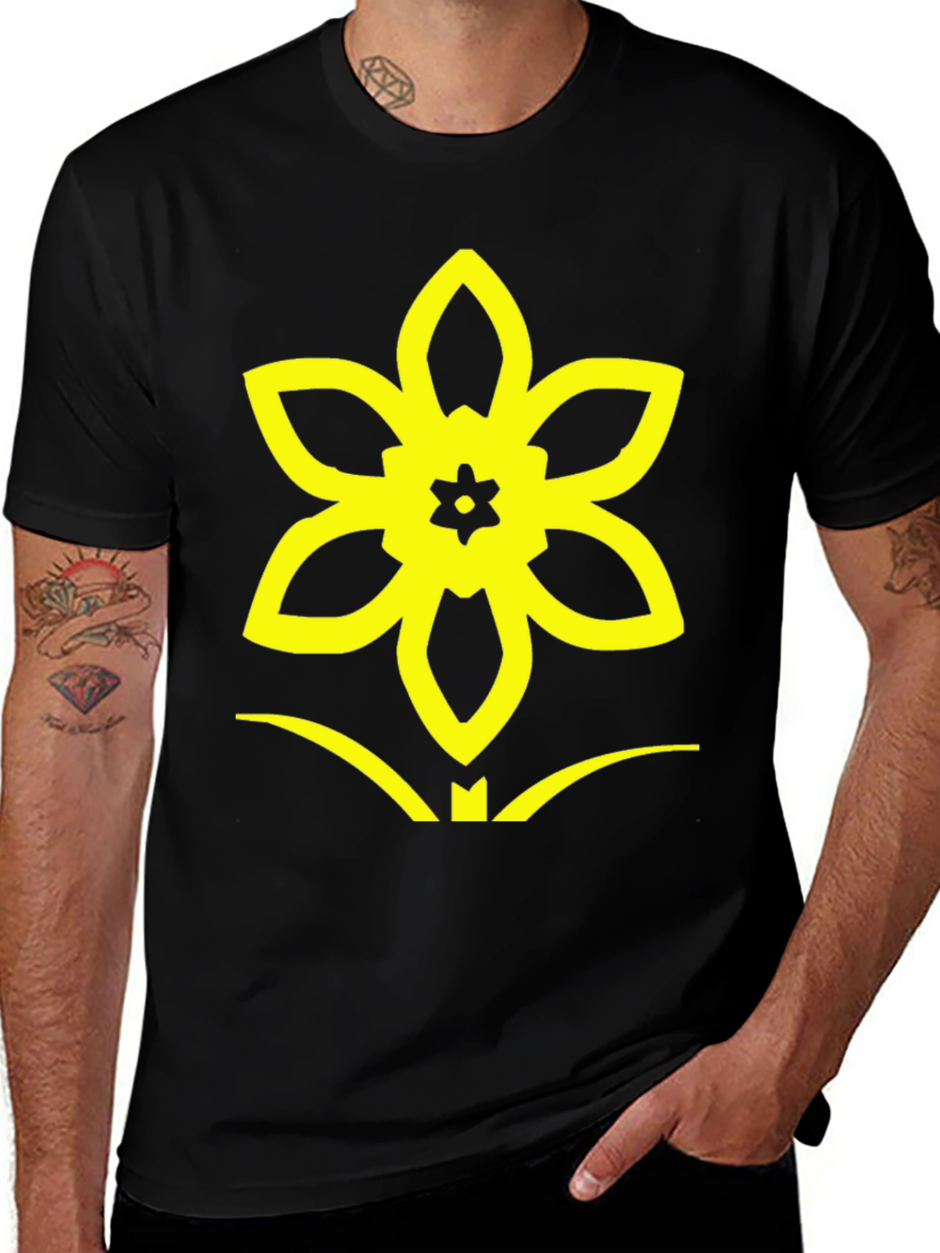 Variant 15 of Black T-Shirt with Yellow Daffodil Design
