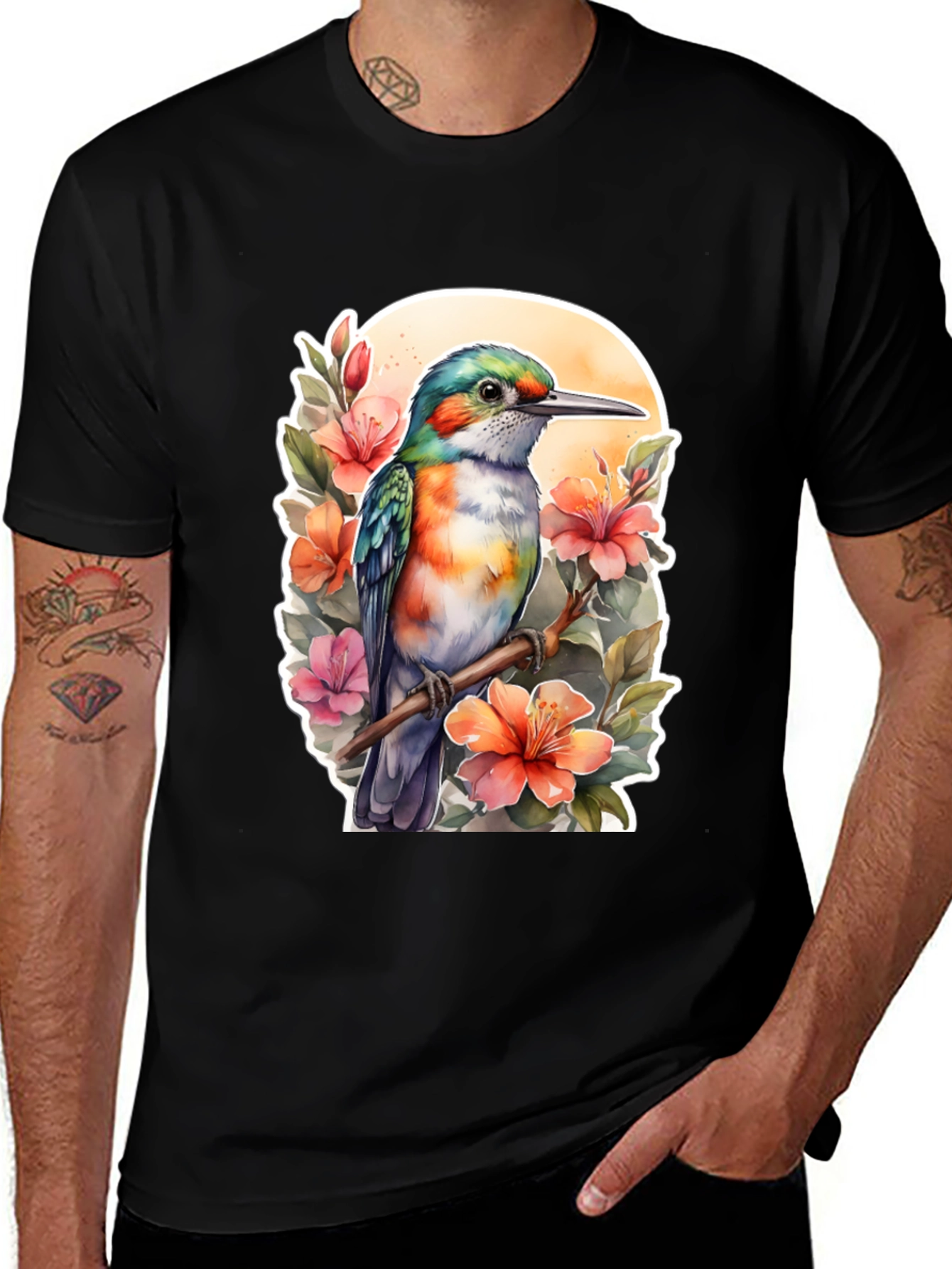 Variant 29 of Hummingbird Floral Graphic Tee - Nature Lover's Shirt
