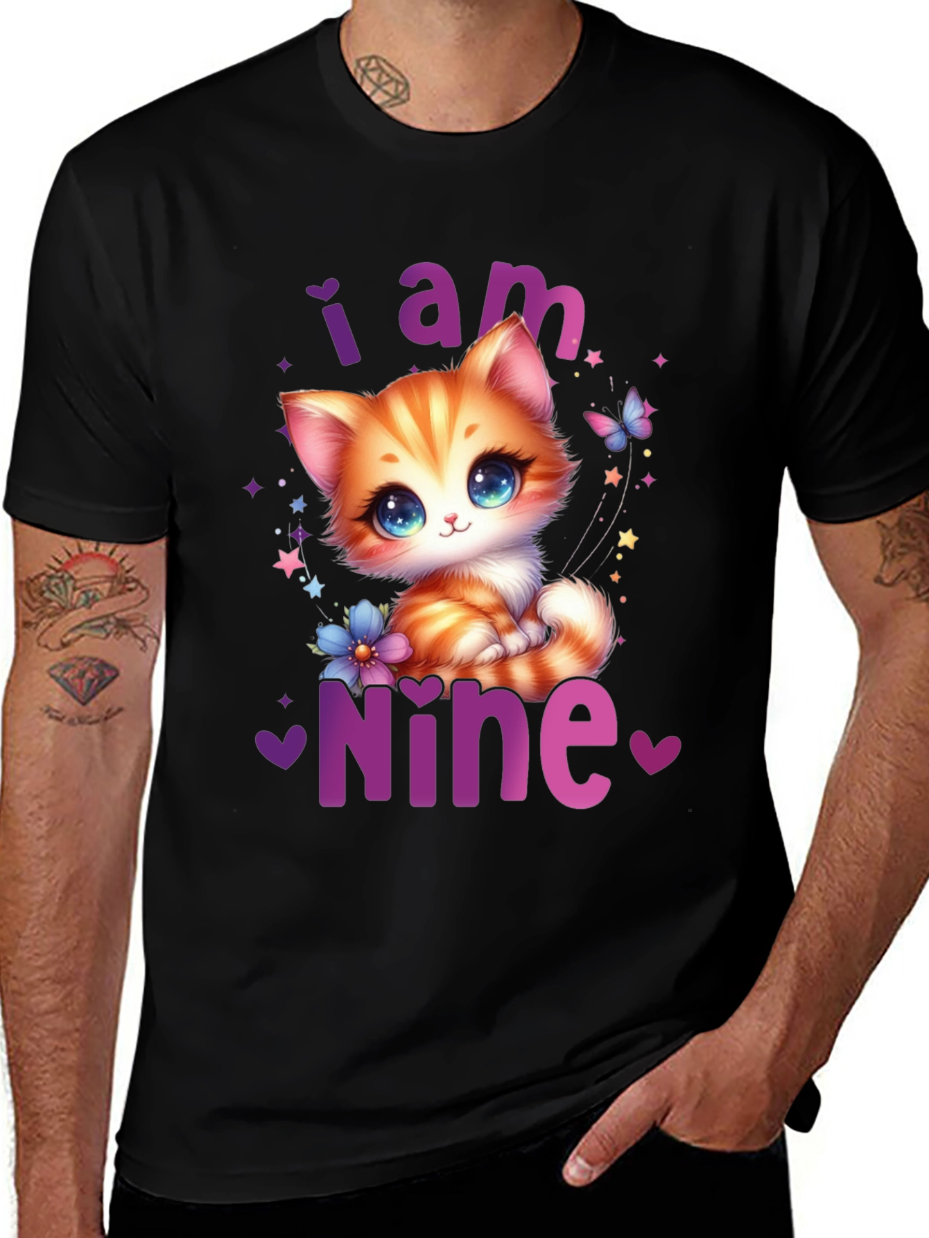 Variant 12 of Cute Kitten "I am Nine" Birthday T-Shirt