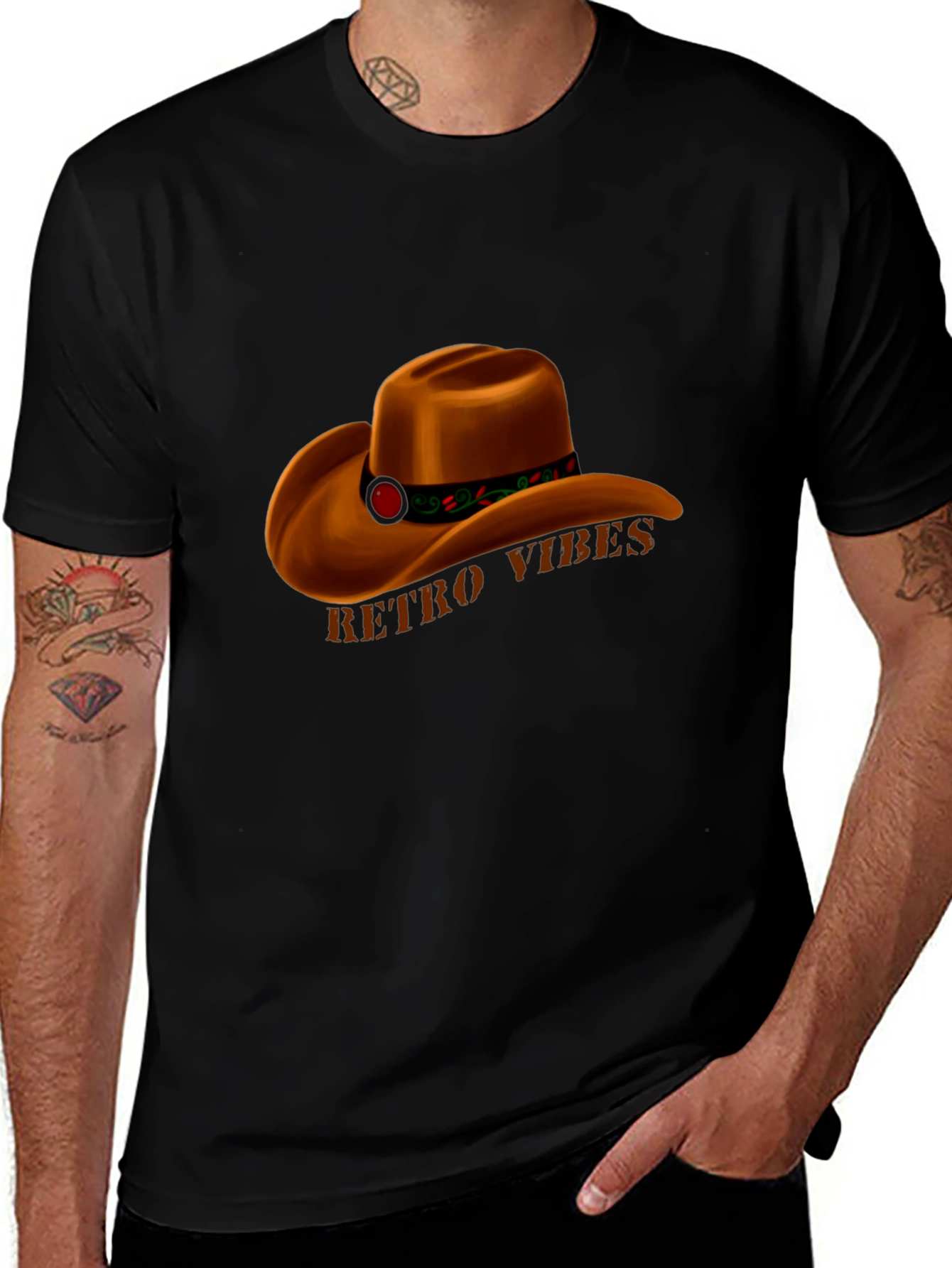 Variant 9 of Retro Vibes Cowboy Hat Graphic T-Shirt