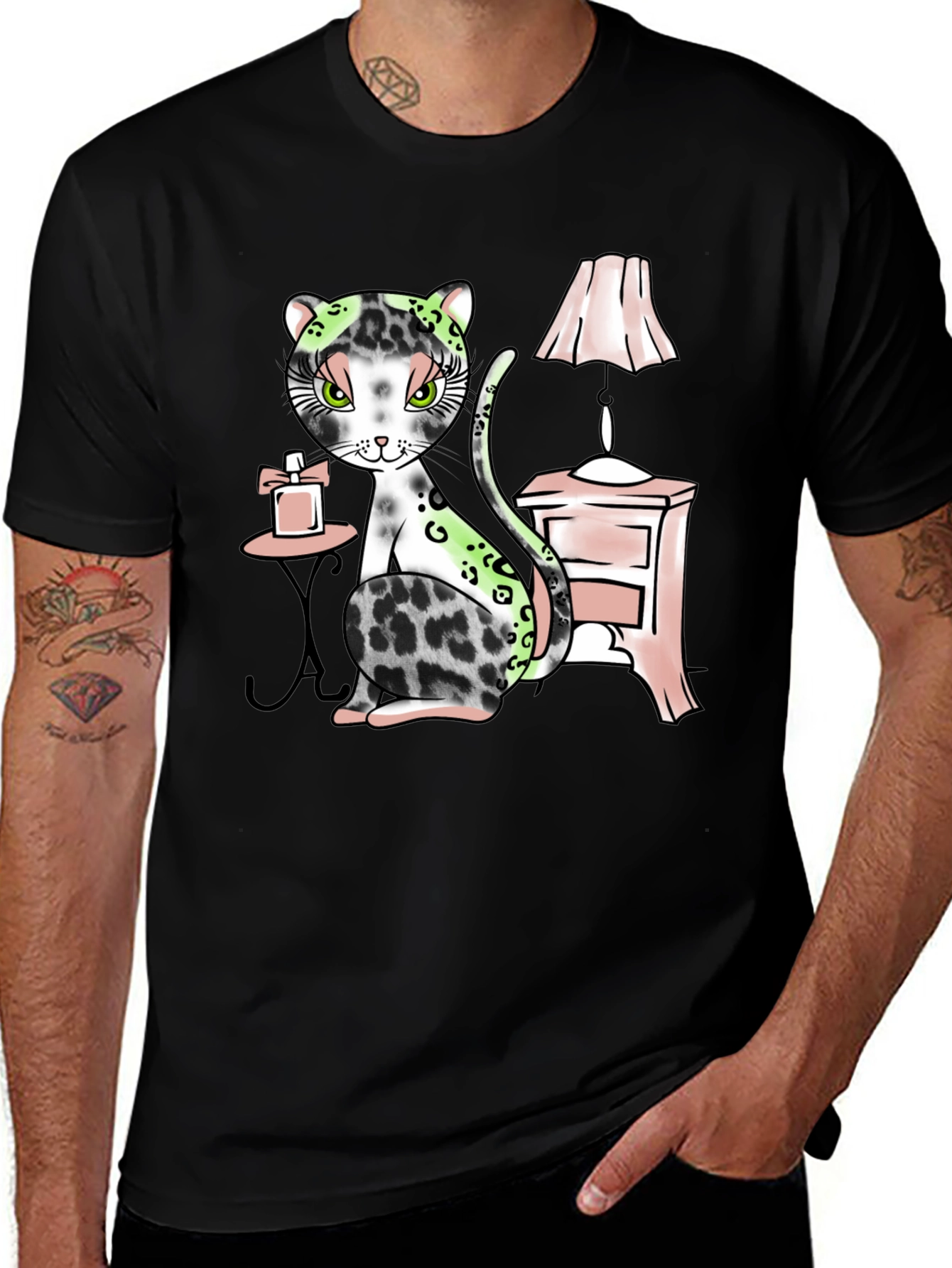 Black Elegant Cat Graphic T-Shirt - Stylish and Unique Design main image